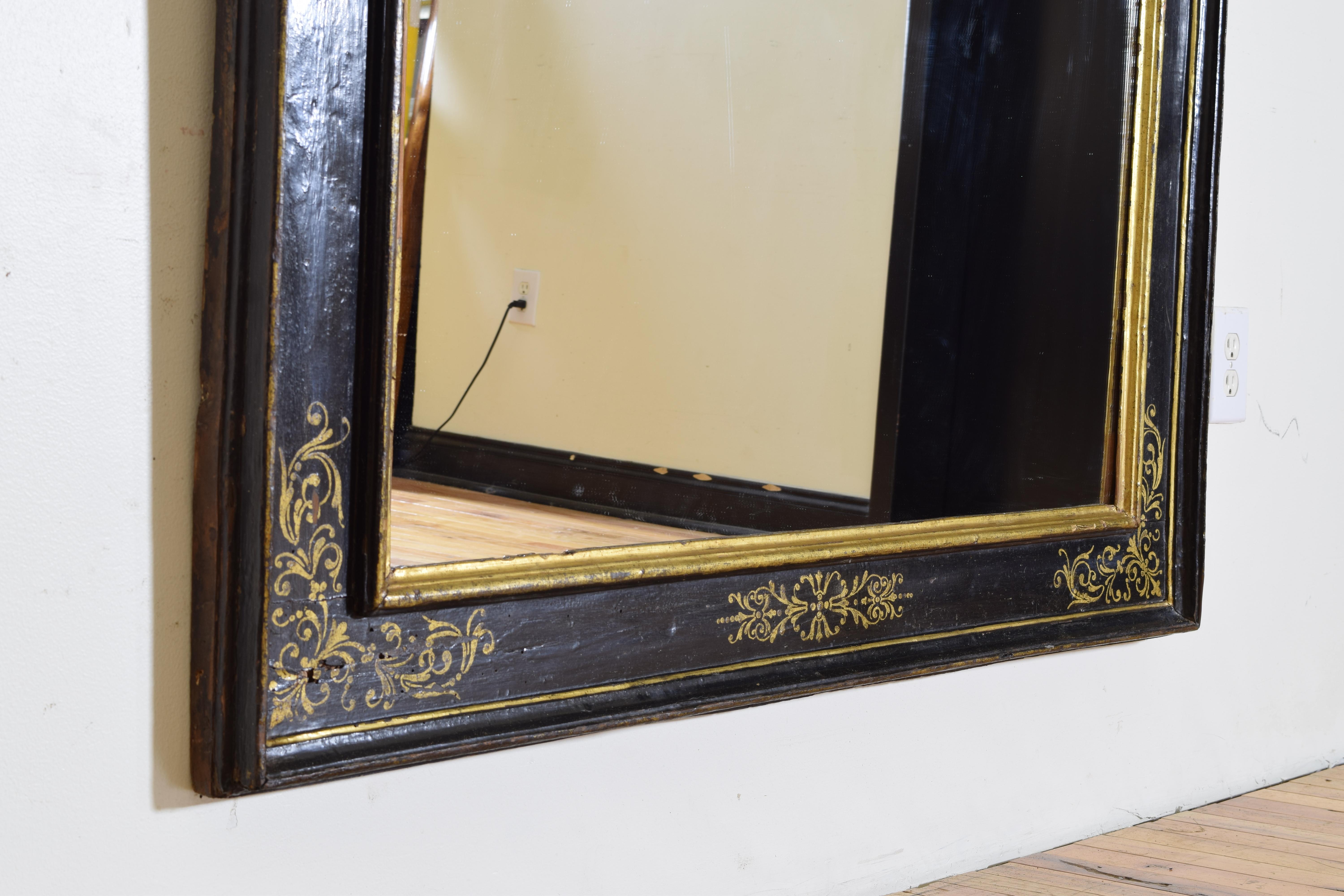 Italian, Firenze, Late Renaissance Ebonized and Gilt Painted Mirror, 17th Cen. For Sale 4