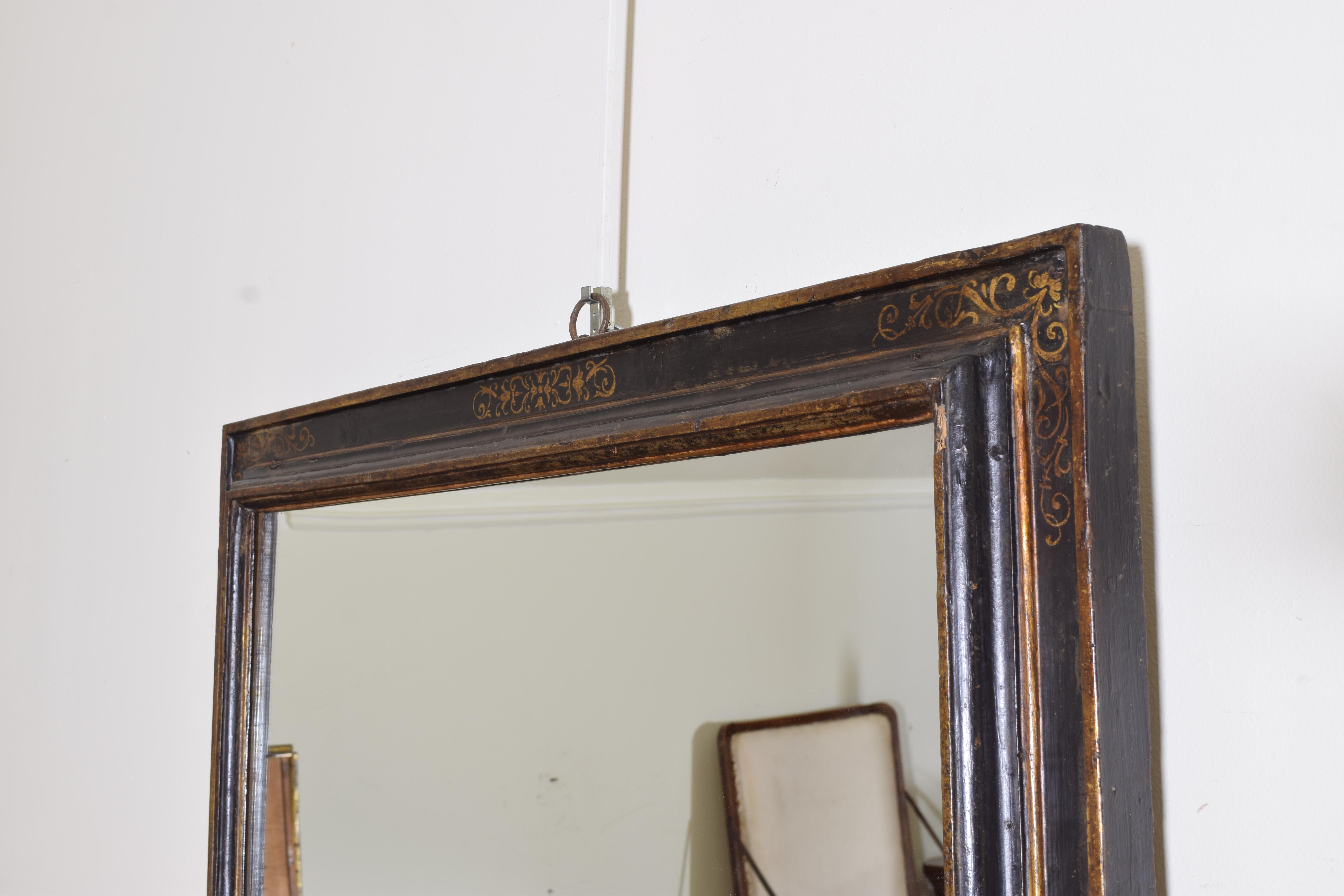 Early 17th Century Italian, Firenze, Late Renaissance Period Ebonized, Gilt, Stencil Gilt Mirror For Sale