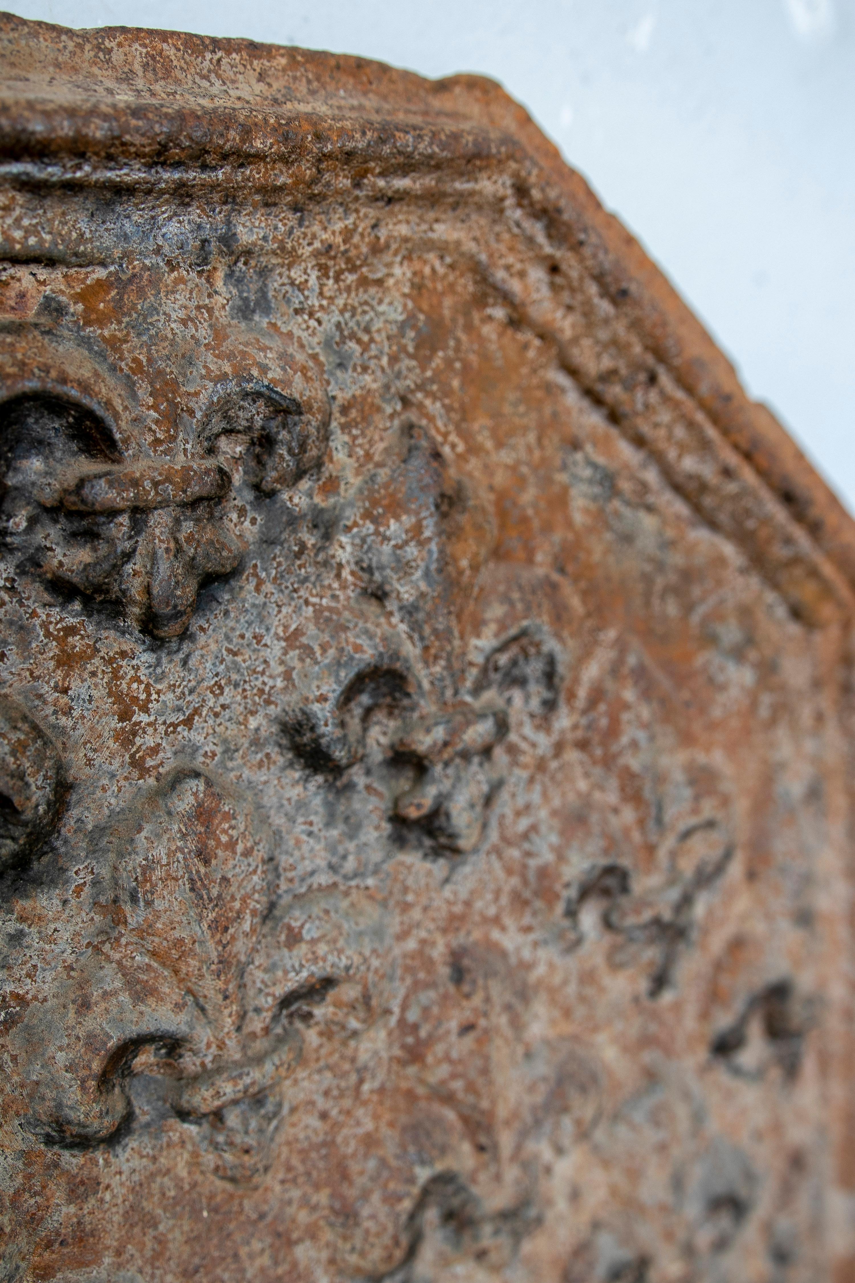 Plaque de cheminée italienne en fonte avec motif en relief Fleur-de-Lys en vente 4