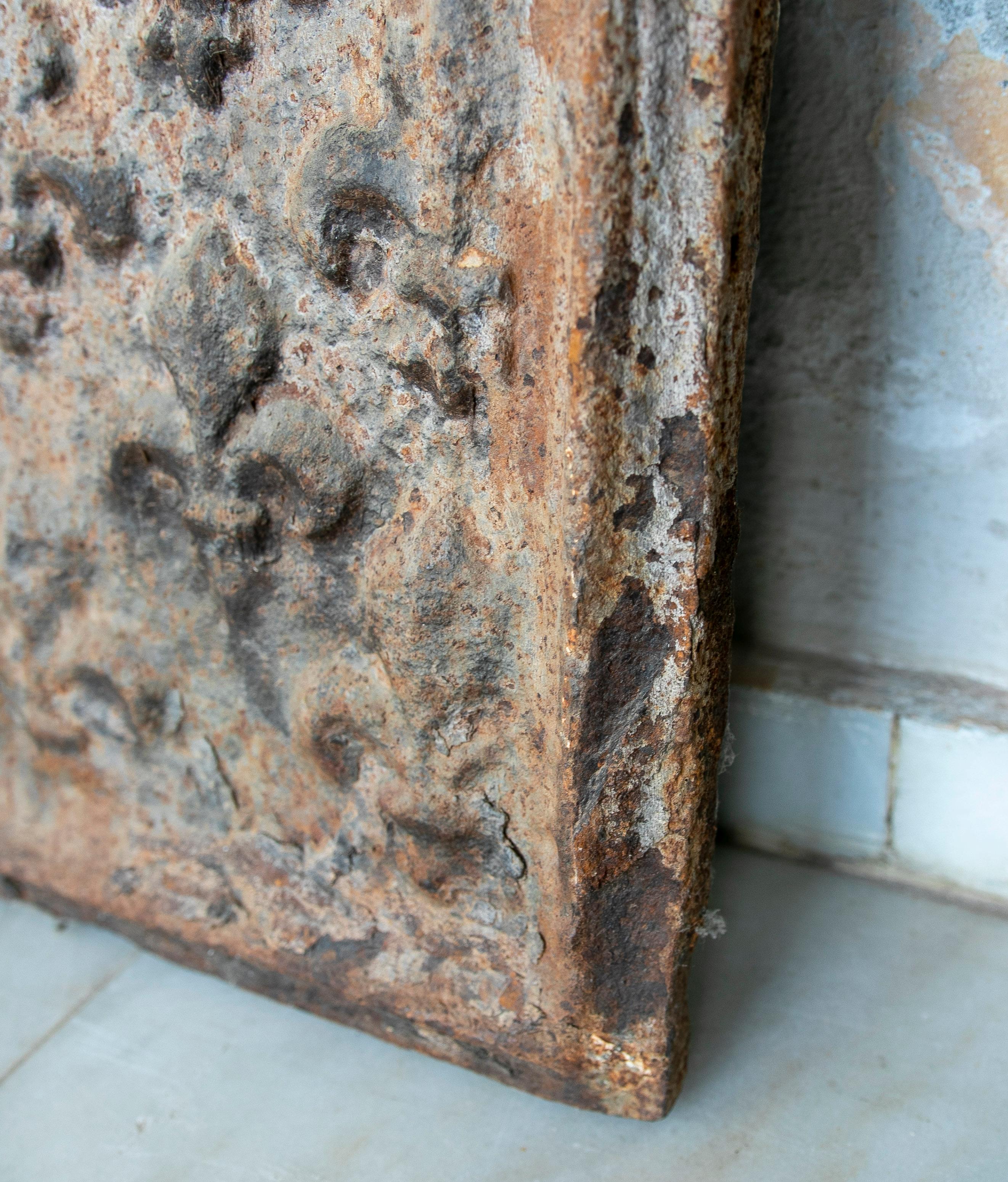 Fer Plaque de cheminée italienne en fonte avec motif en relief Fleur-de-Lys en vente