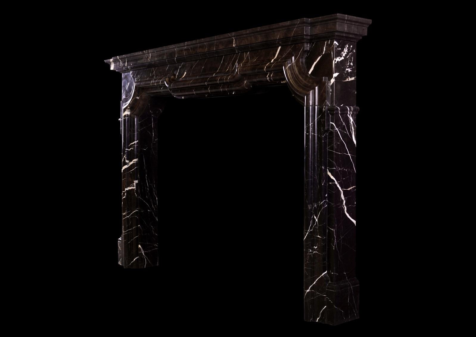 Baroque Italian Fireplace in Veined Brown Marble For Sale
