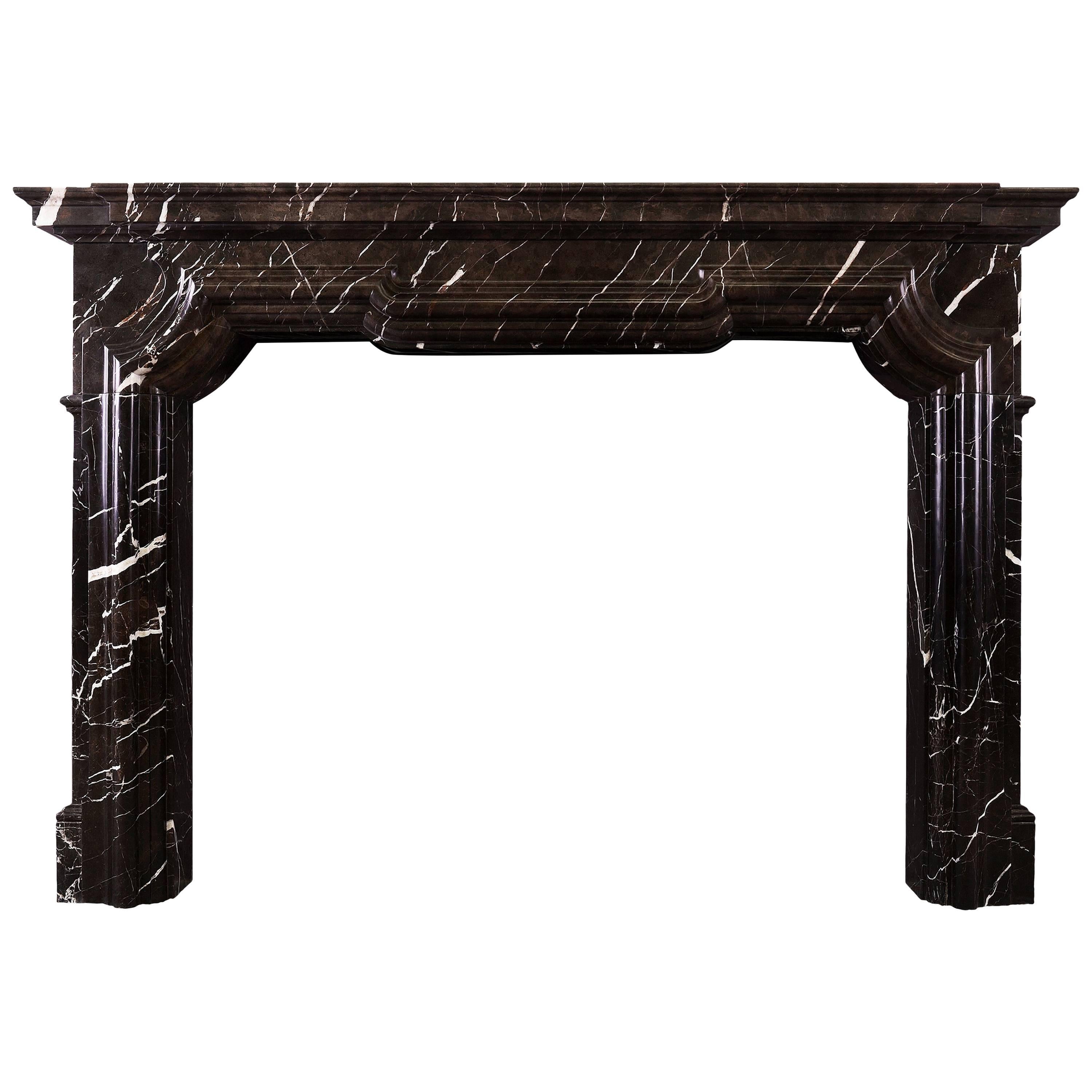 Italian Fireplace in Veined Brown Marble For Sale