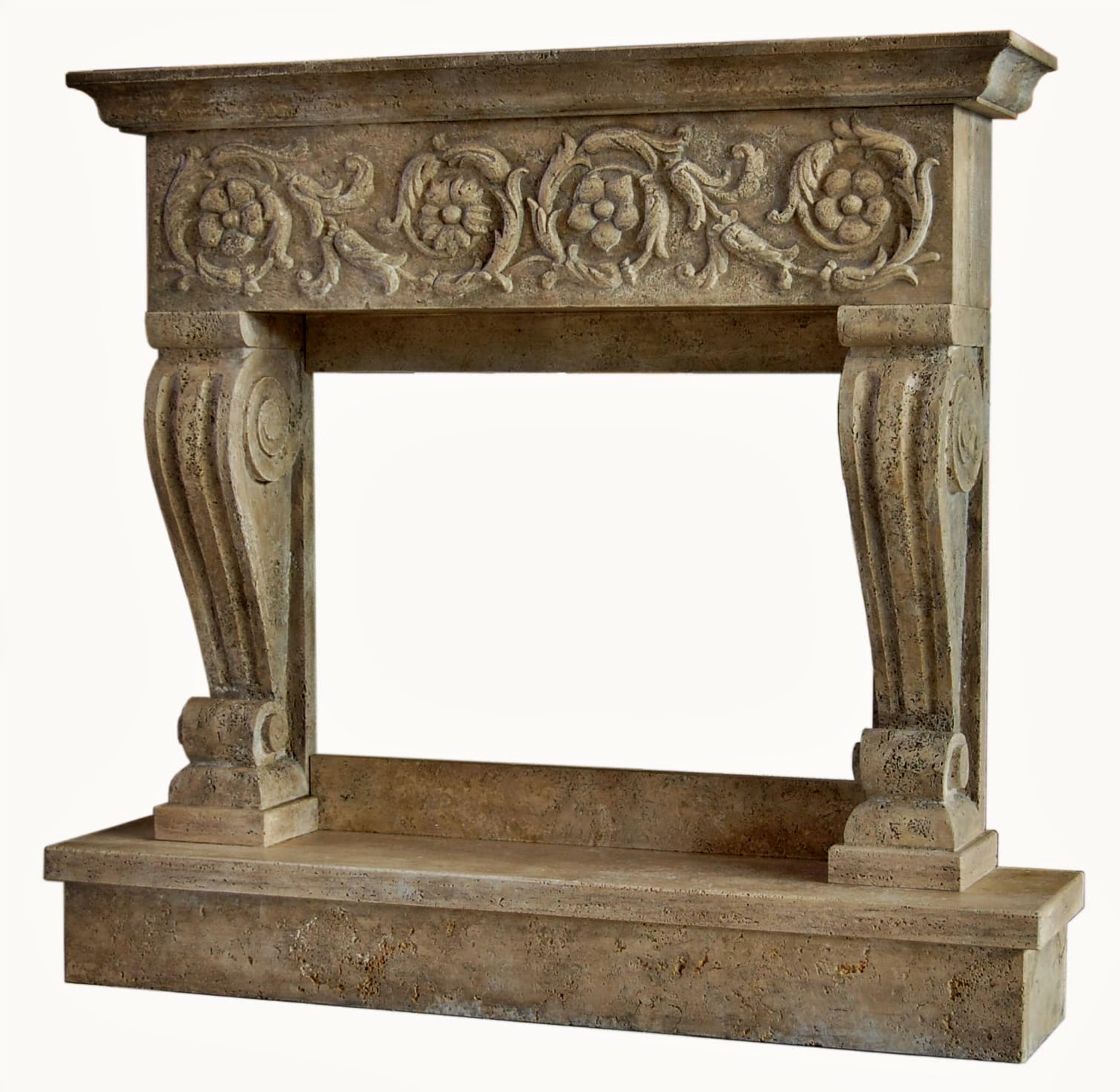 Italienischer Kamin aus Travertin, Ende des 20. Jahrhunderts (Marmor) im Angebot