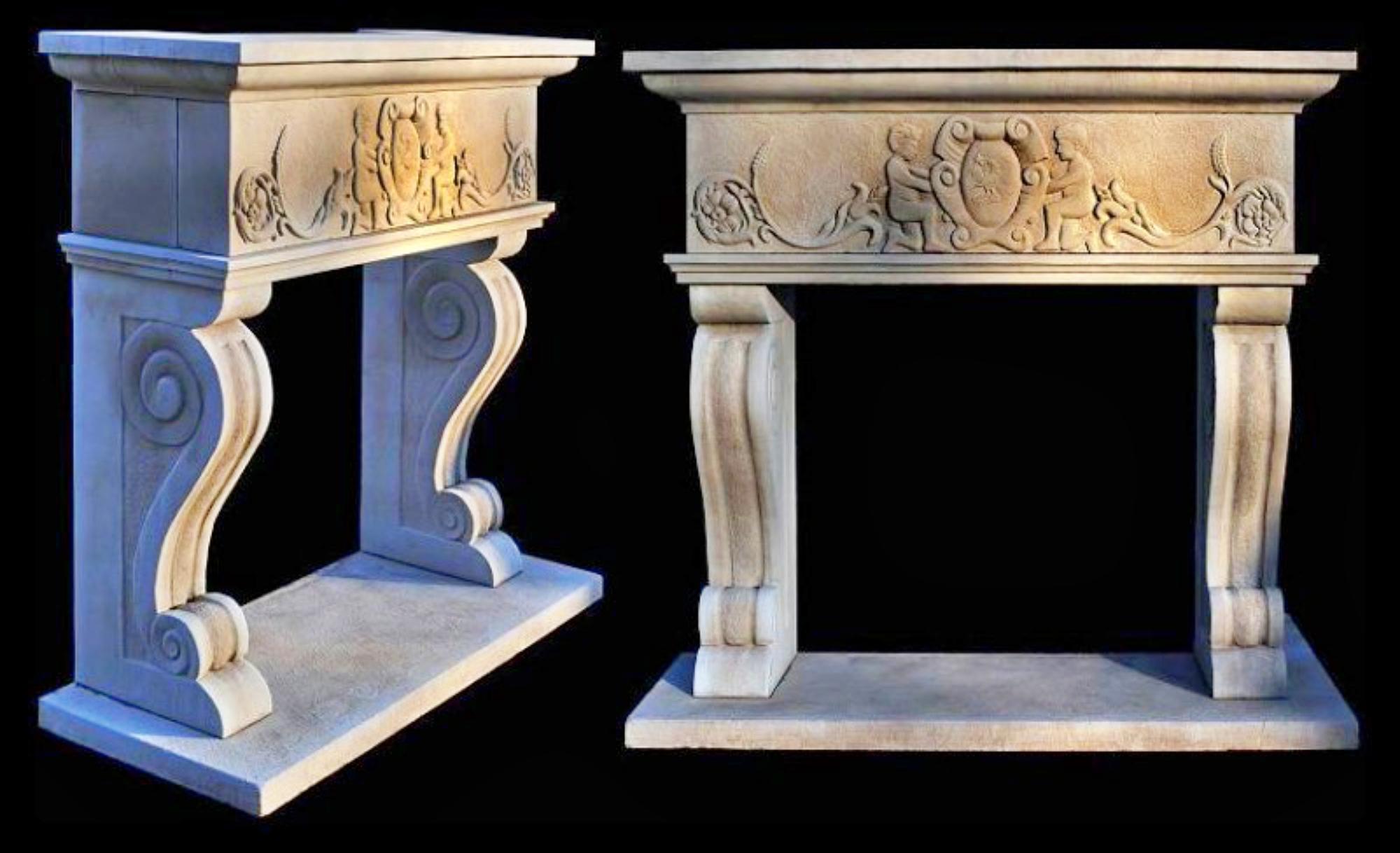 Fireplace with emblem and putti
Stone Serena
Early 20th century
Measures: Height 112 cm
Width 135 cm
Depth 45 cm
Weight 350 kg
Material Pietra serena / Sand-stone
very good condition.