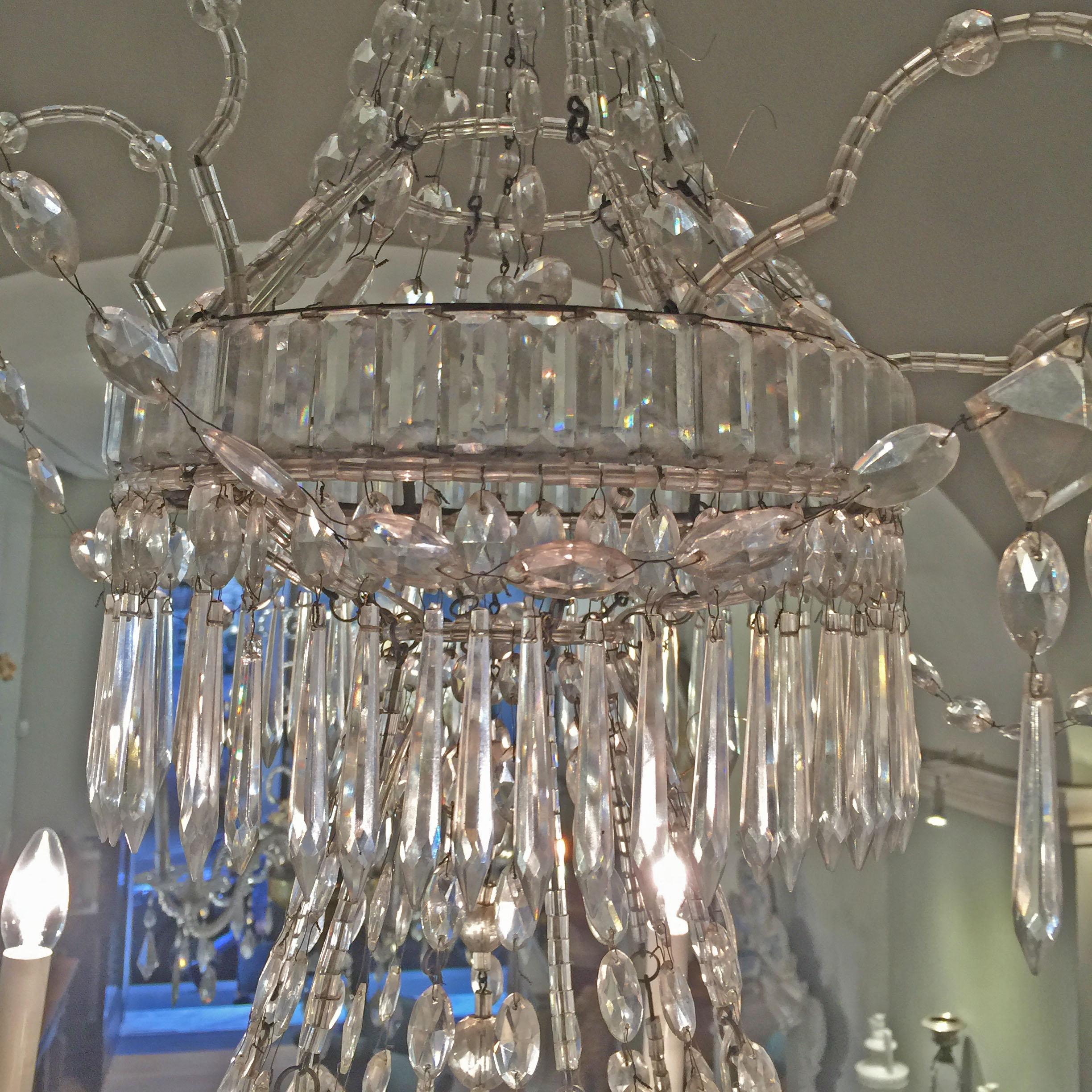 Italian First 19th Century Crystal Chandelier 6 Crystal Branches 12 Lights For Sale 6