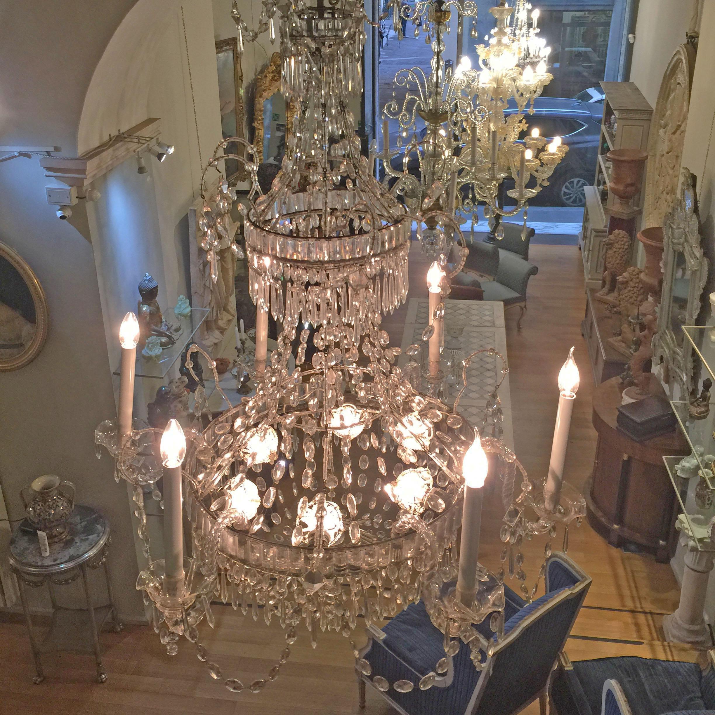 Italian First 19th Century Crystal Chandelier 6 Crystal Branches 12 Lights For Sale 9