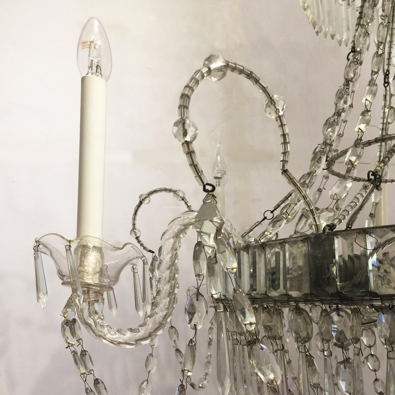 Empire Italian First 19th Century Crystal Chandelier 6 Crystal Branches 12 Lights For Sale