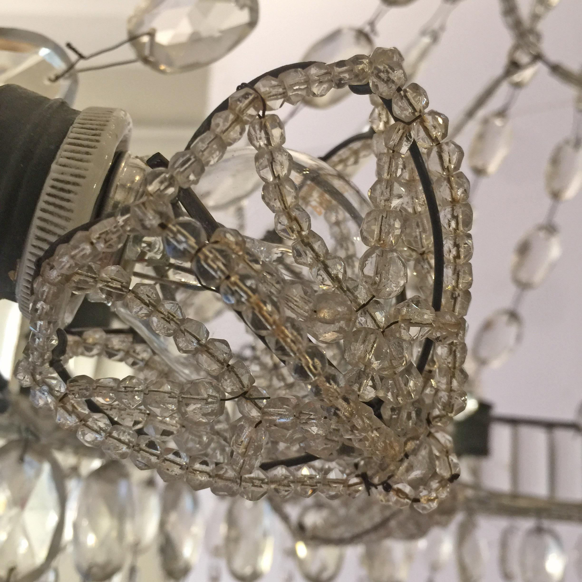 Italian First 19th Century Crystal Chandelier 6 Crystal Branches 12 Lights In Good Condition For Sale In Firenze, IT