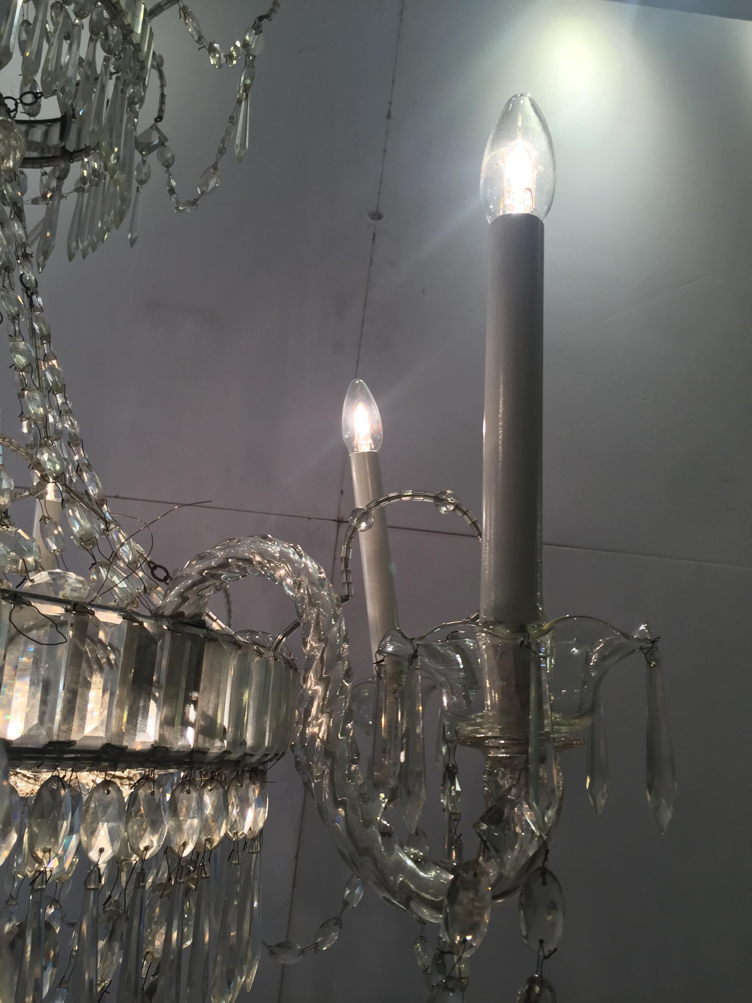 Italian First 19th Century Crystal Chandelier 6 Crystal Branches 12 Lights For Sale 3