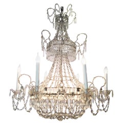 Antique Italian First 19th Century Crystal Chandelier 6 Crystal Branches 12 Lights