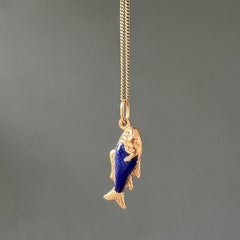 Vintage 18K Gold Enamel Fish Pisces Zodiac Charm Pendant