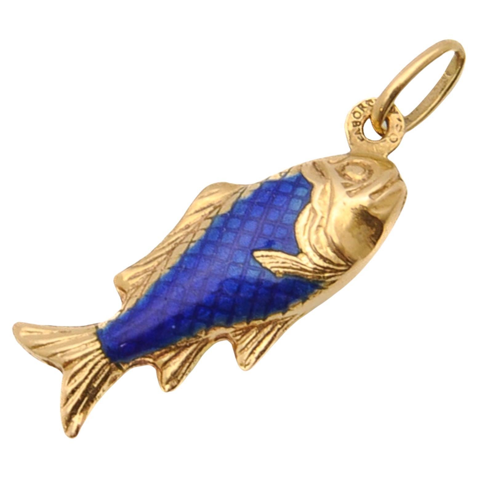 Vintage 18K Gold Enamel Fish Pisces Zodiac Charm Pendant