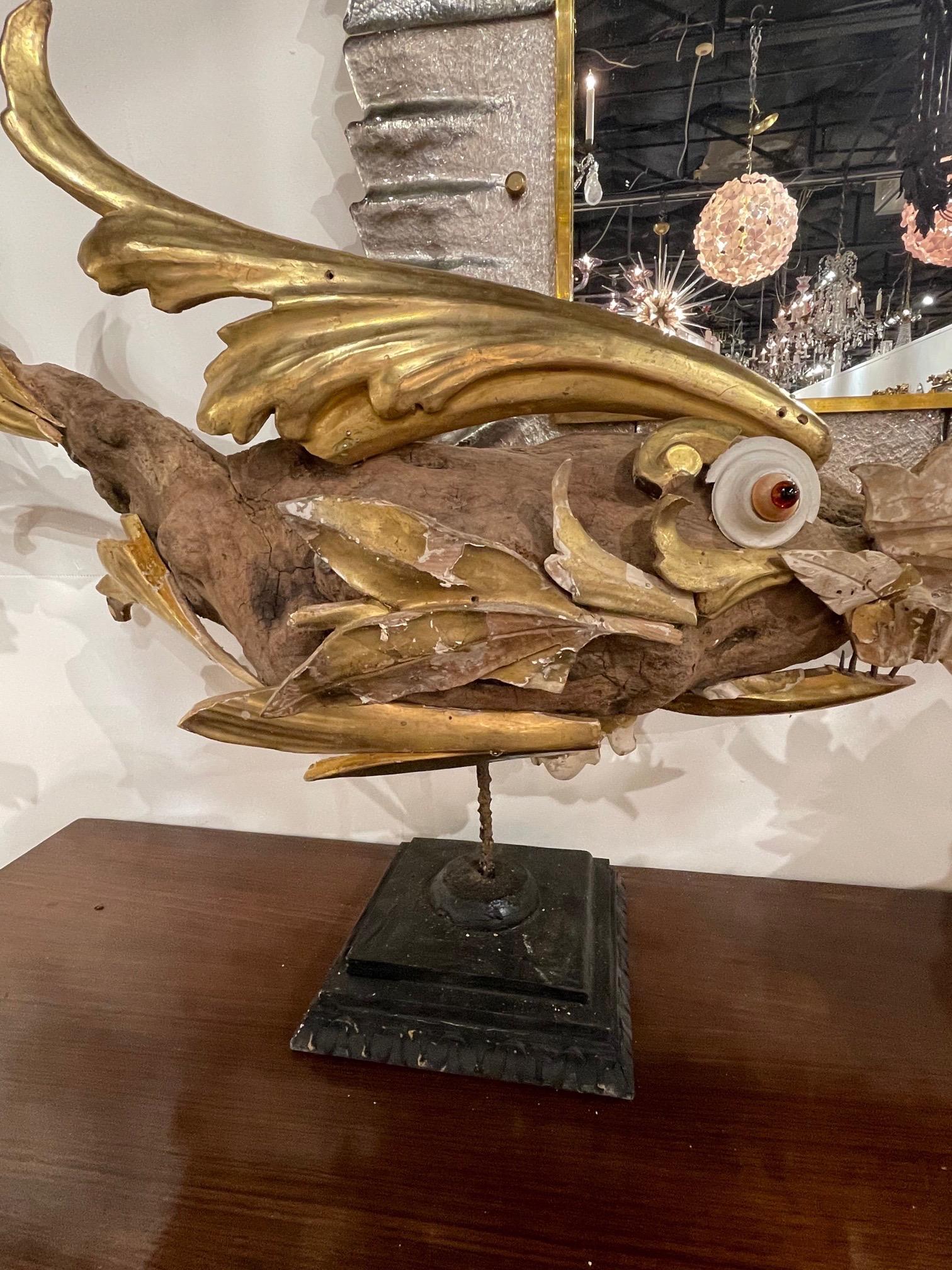 Wood Italian Fish Sculpture Made of 18th and 19th Century Fragments For Sale