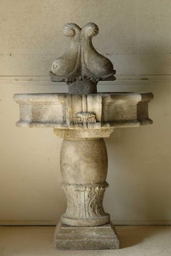 Italian Fishes Renaissance Style Fountain Hand-Carved Limestone Antique Patina