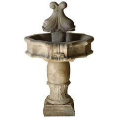 Italian Fishes Renaissance Style Fountain Hand-Carved Limestone Antique Patina