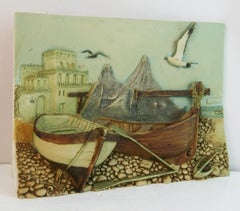 Placa de piedra costera de barco pesquero italiano