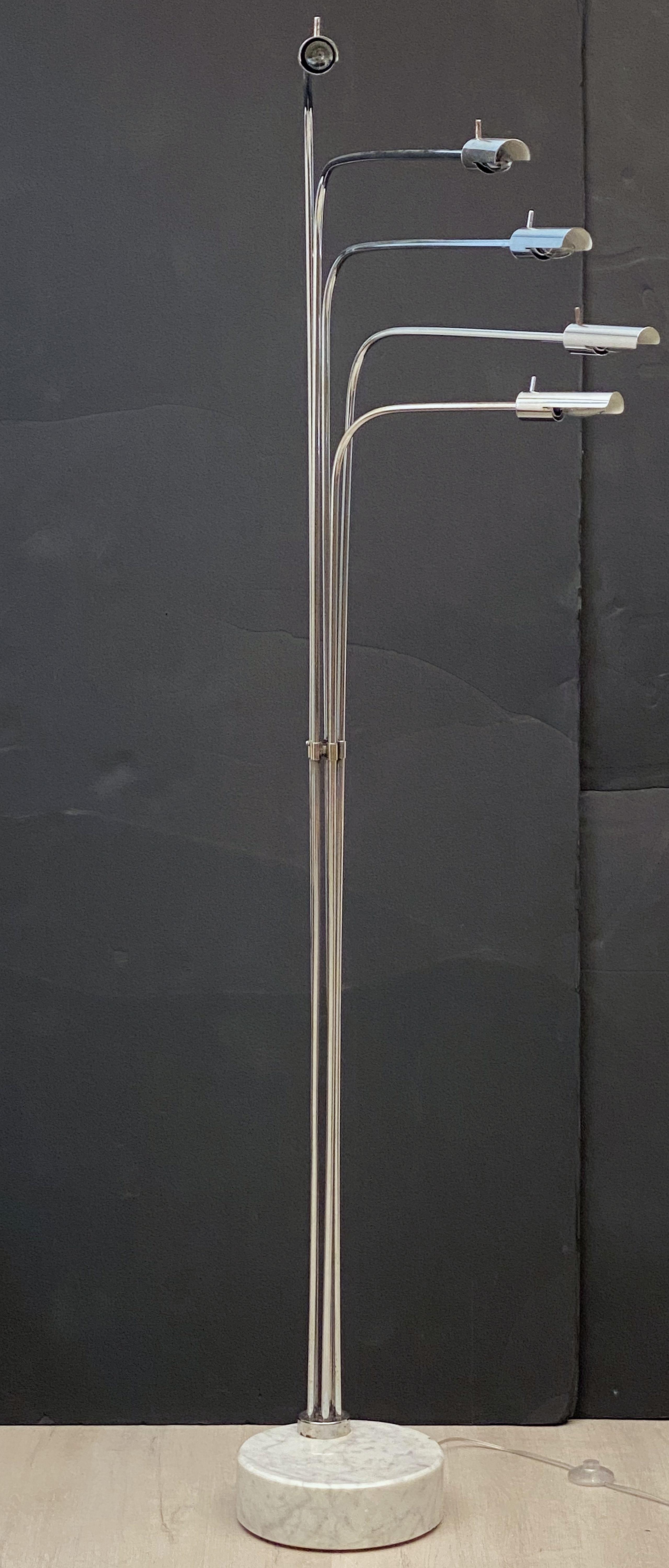 Italian Five-Arm Adjustable Floor Lamp of Nickel with with Marble Base For Sale 5