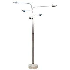 Italian Five-Arm Adjustable Floor Lamp of Nickel with with Marble Base