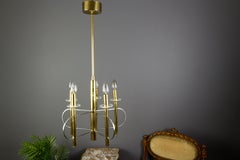Italian Five-Light Brass and Glass Chandelier by Gaetano Sciolari, 1970s