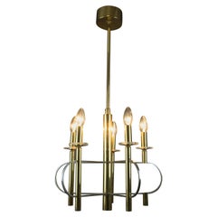 Italian Five-Light Brass and Glass Chandelier by Gaetano Sciolari, 1970s