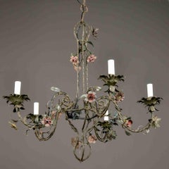 Lustre italien à cinq branches en tole et fer forgé, vers les années 1930