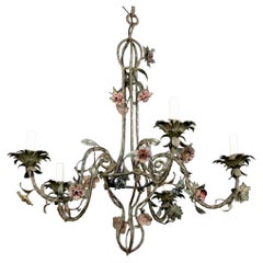 Lustre italien à cinq branches en tole et fer forgé, vers les années 1930