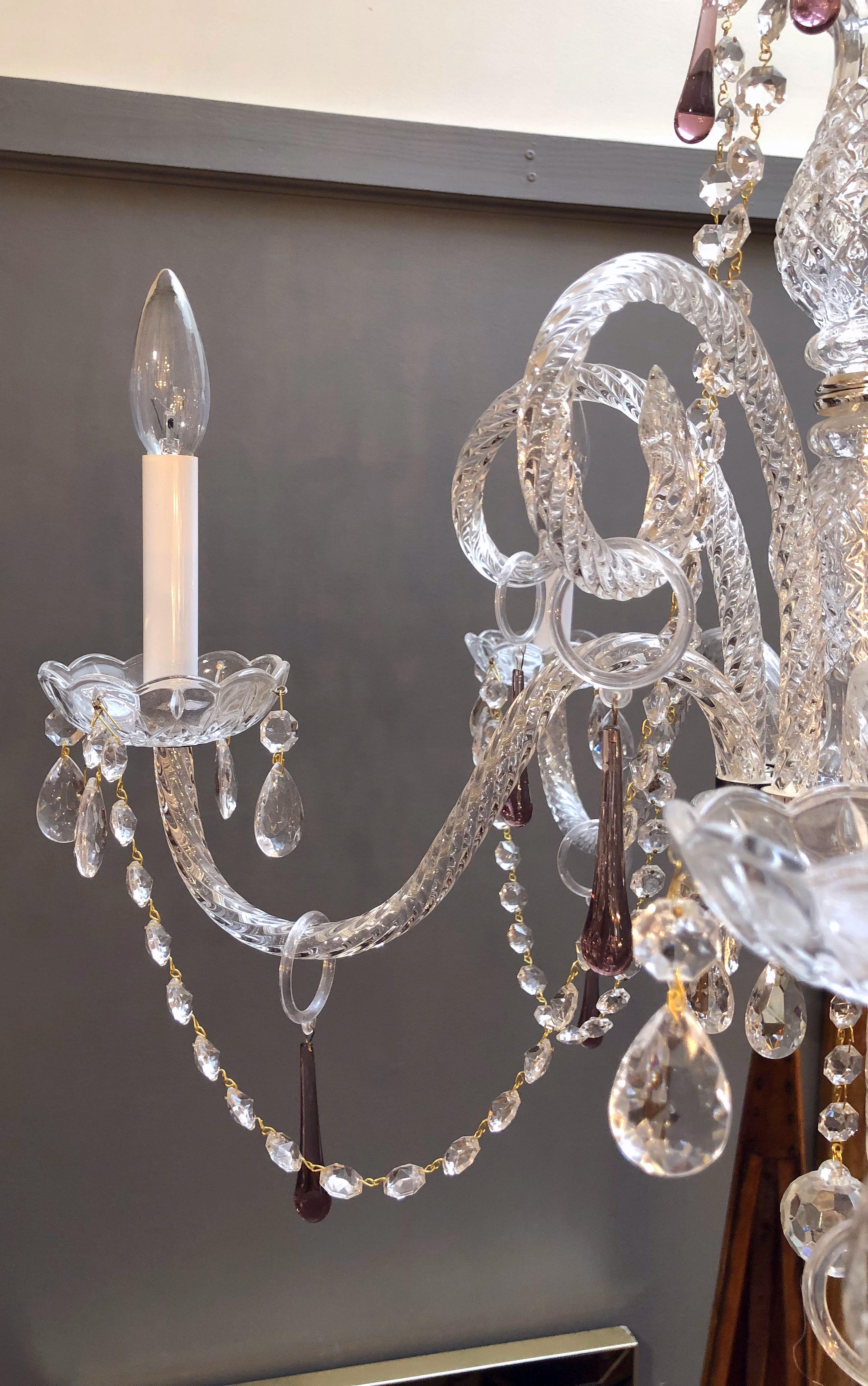 Italian Five-Light Venetian Crystal Drop Chandelier or Hanging Fixture (Dia 24