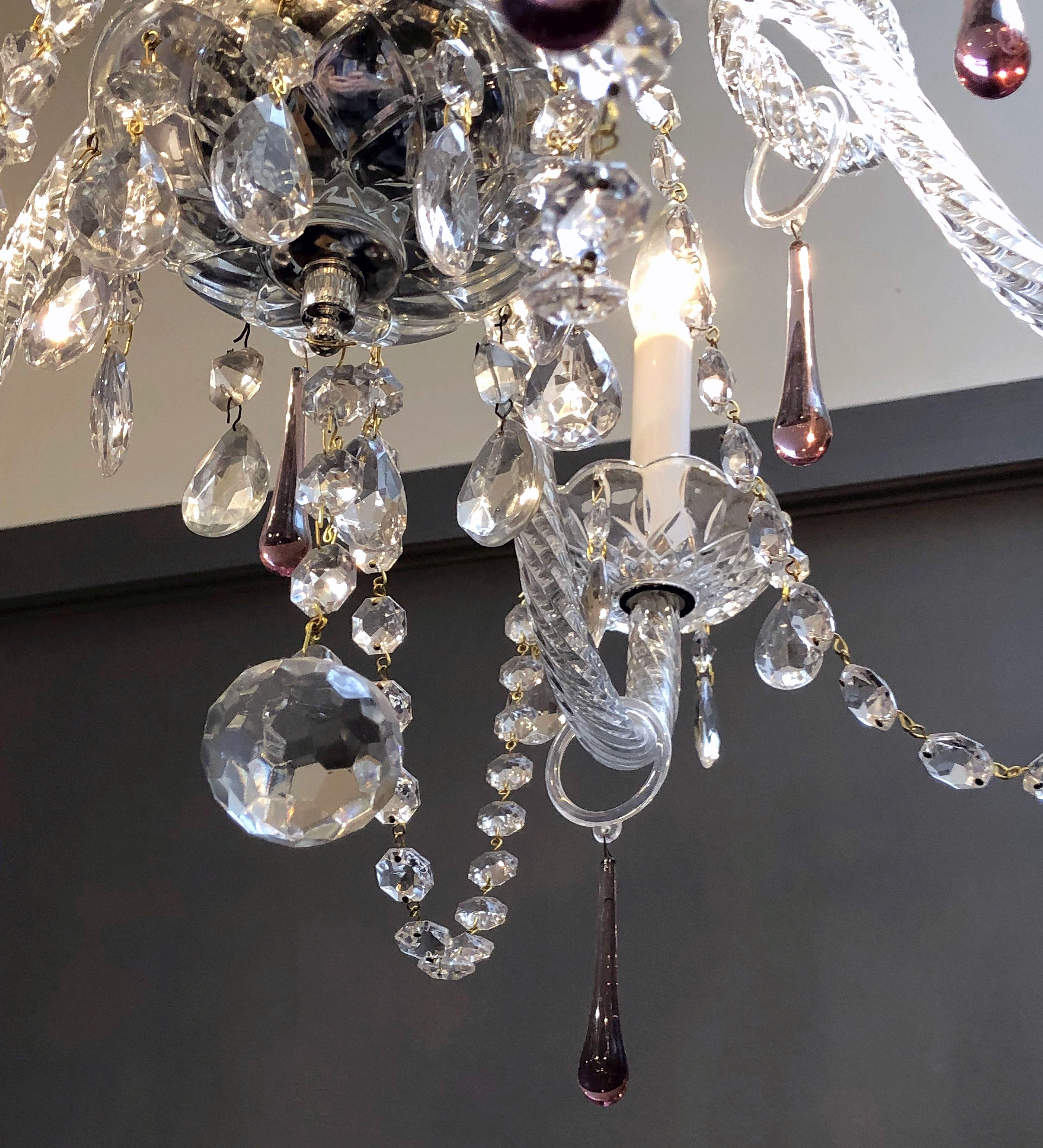 Italian Five-Light Venetian Crystal Drop Chandelier or Hanging Fixture (Dia 24