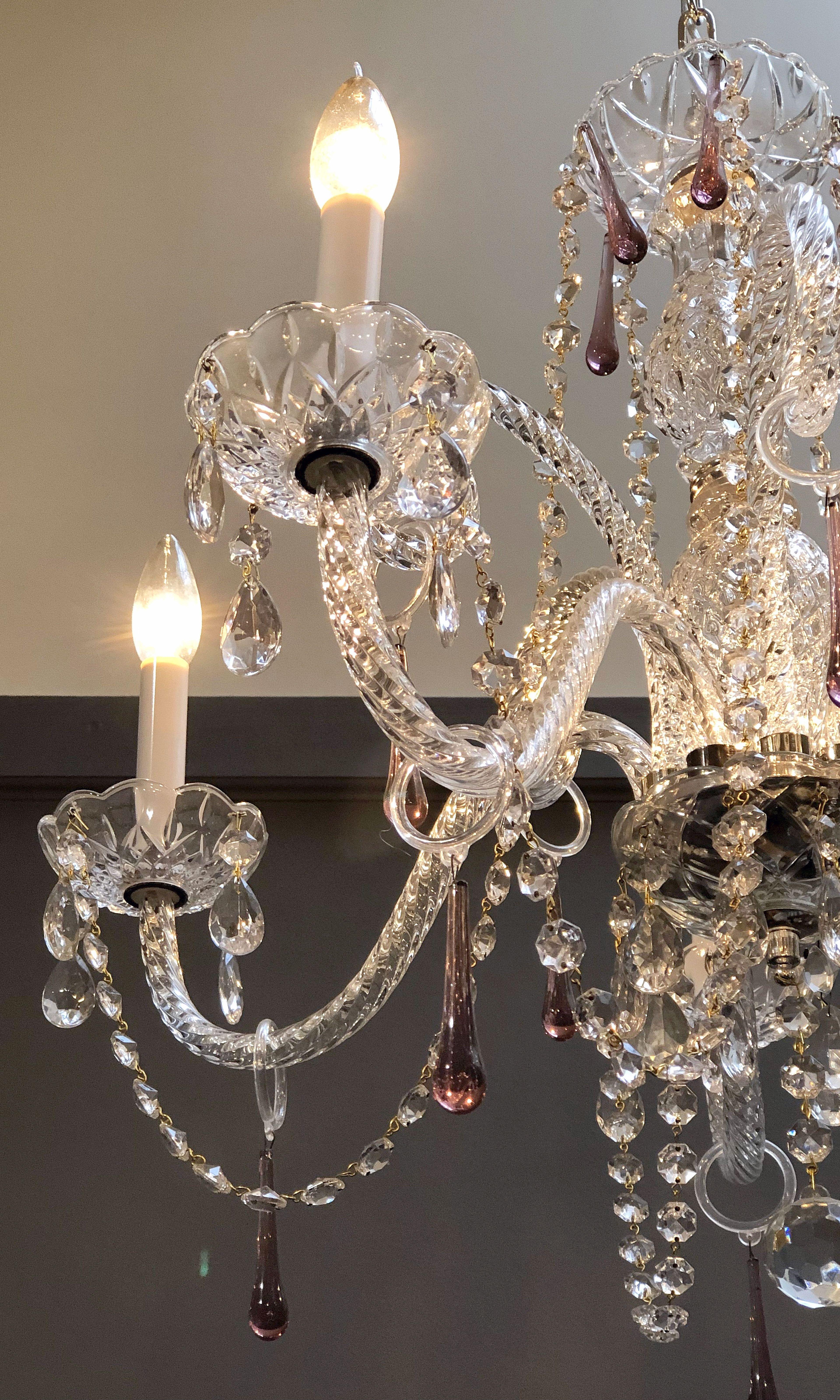 Italian Five-Light Venetian Crystal Drop Chandelier or Hanging Fixture (Dia 24