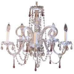 Italian Five-Light Venetian Crystal Drop Chandelier or Hanging Fixture (Dia 24")