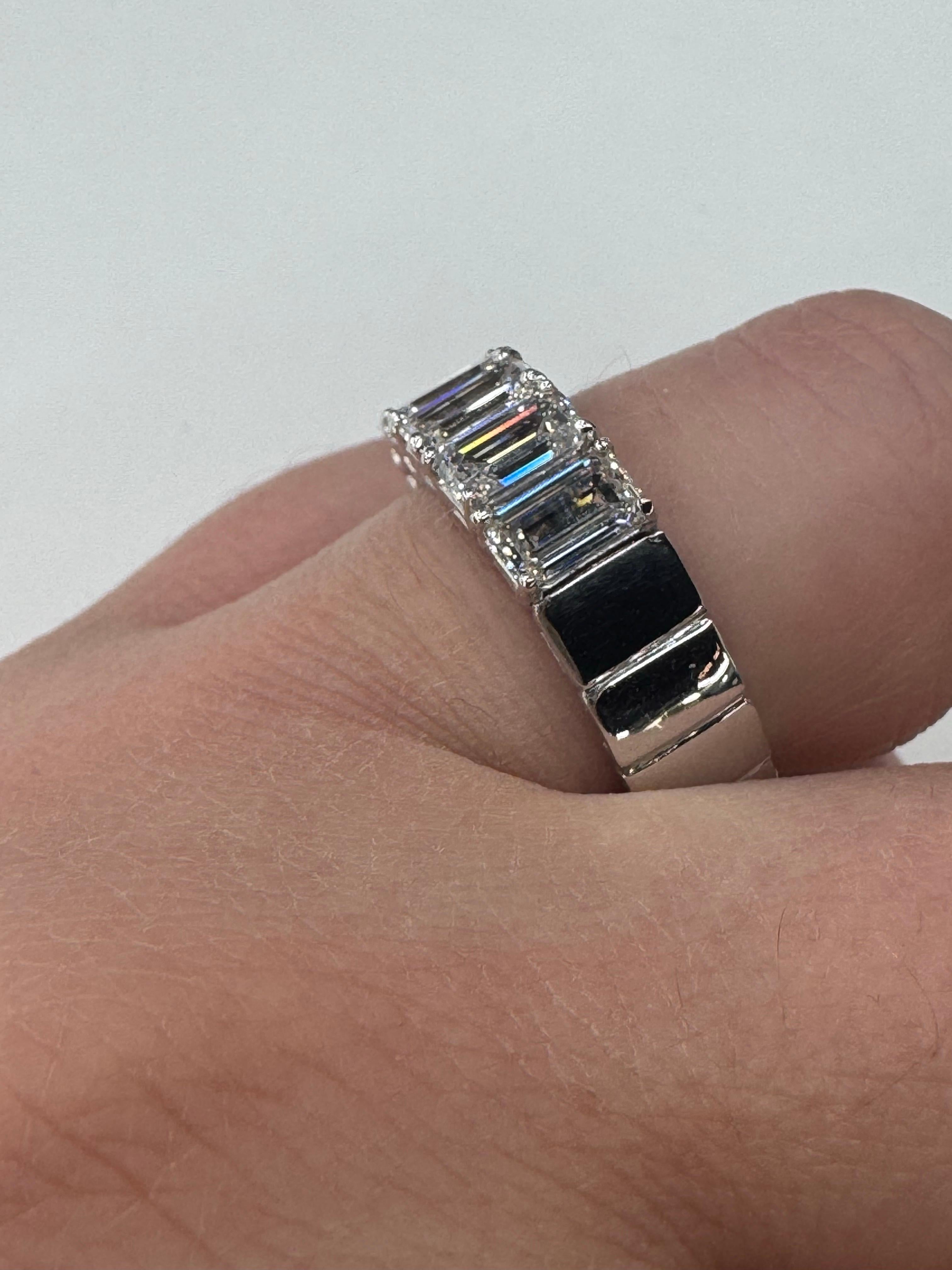 Italian Five Stone Emerald Cut Diamond Wedding Band 2.65 Carats 18KT White Gold For Sale 5