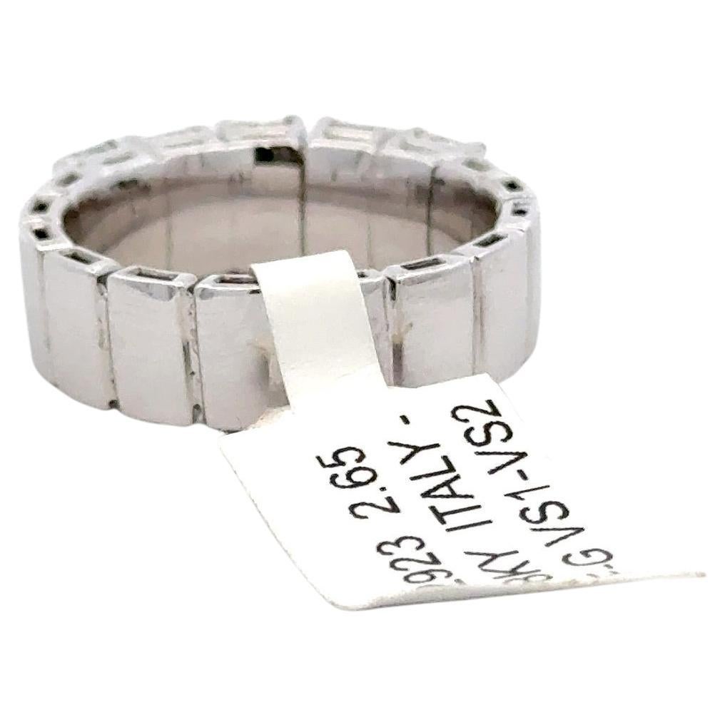 Italian, 18 Karat white gold wedding band featuring 5 Emerald Cuts weighing 2.65 carats, averaging 0.53 points each. 
Color F-G 
Clarity VS1-VS2

Available in yellow gold. 
