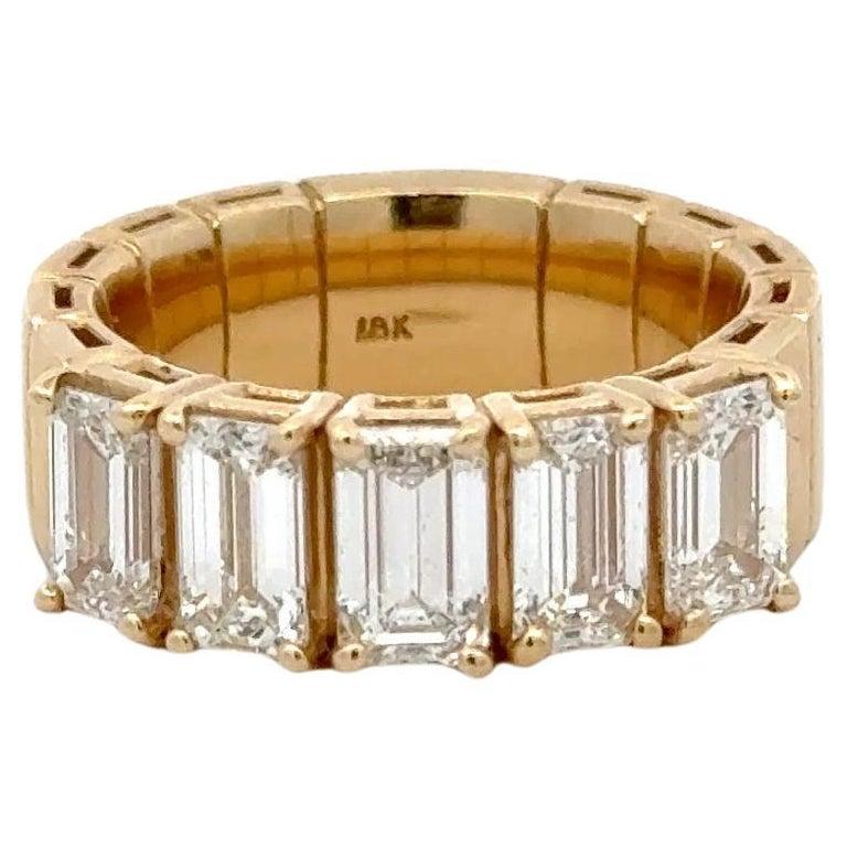 Women's Italian Five Stone Emerald Cut Diamond Wedding Band 2.65 Carats 18KT White Gold For Sale