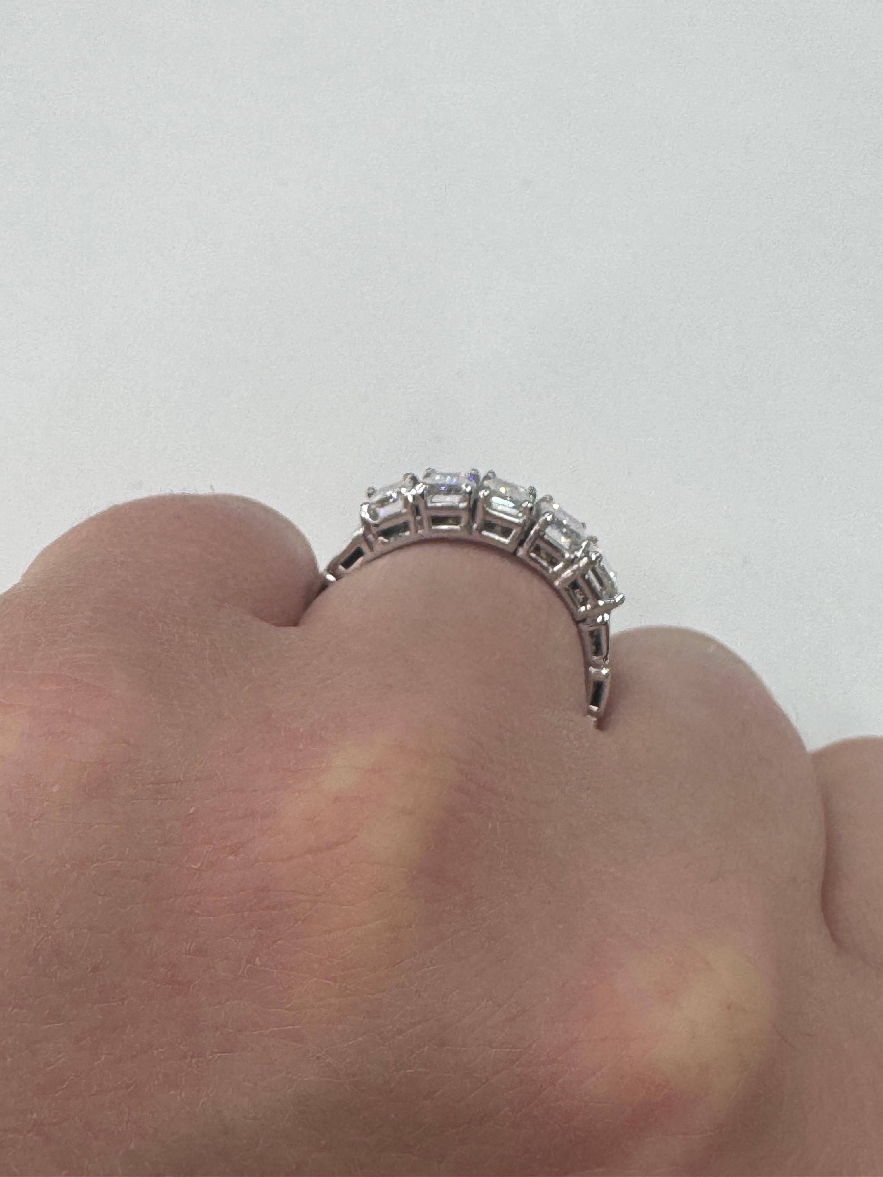 Italian Five Stone Emerald Cut Diamond Wedding Band 2.65 Carats 18KT White Gold For Sale 3