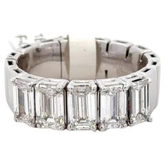 Alliance italienne à cinq pierres et diamants taille émeraude de 2,65 carats en or blanc 18 carats