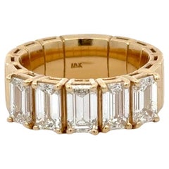 Italian Five Stone Emerald Cut Diamond Wedding Band 2.67 Carats 18KT Yellow Gold