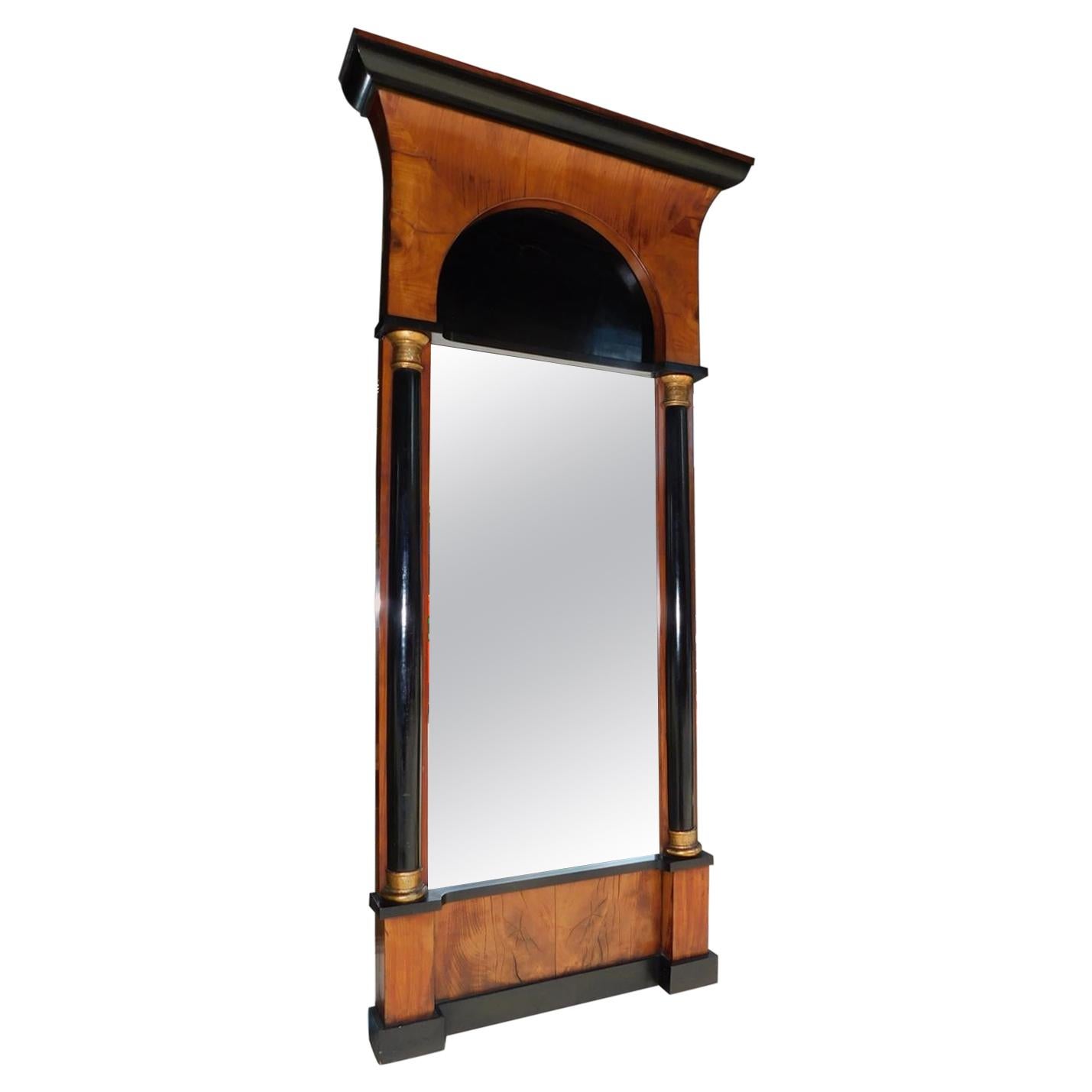 Italian Flame Mahogany & Ebonized Gilt Wall Mirror with Original Glass, C. 1810 For Sale