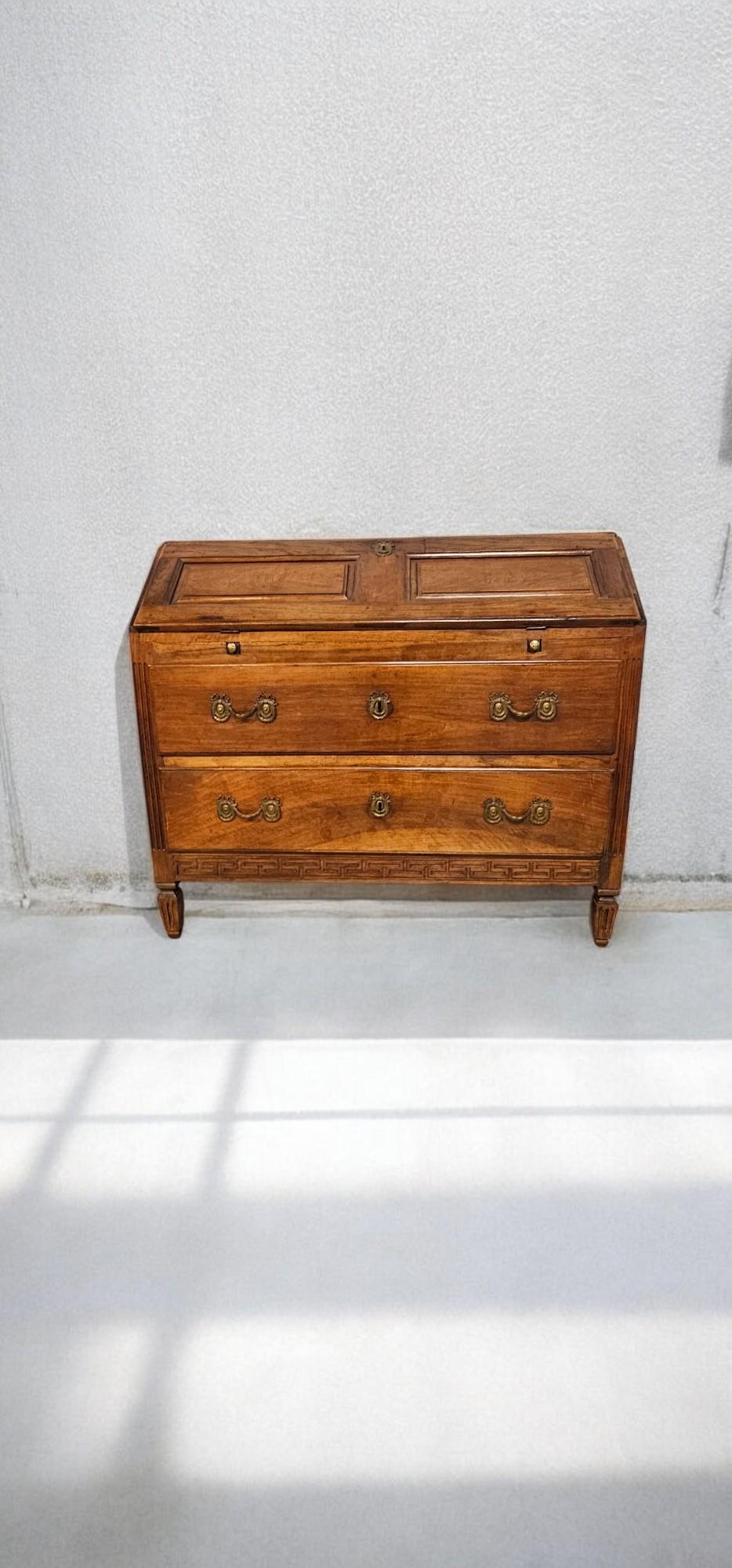 Hand-Carved Italian Flap Sideboard in solid walnut , Louis XVI period, Parma 1760 For Sale