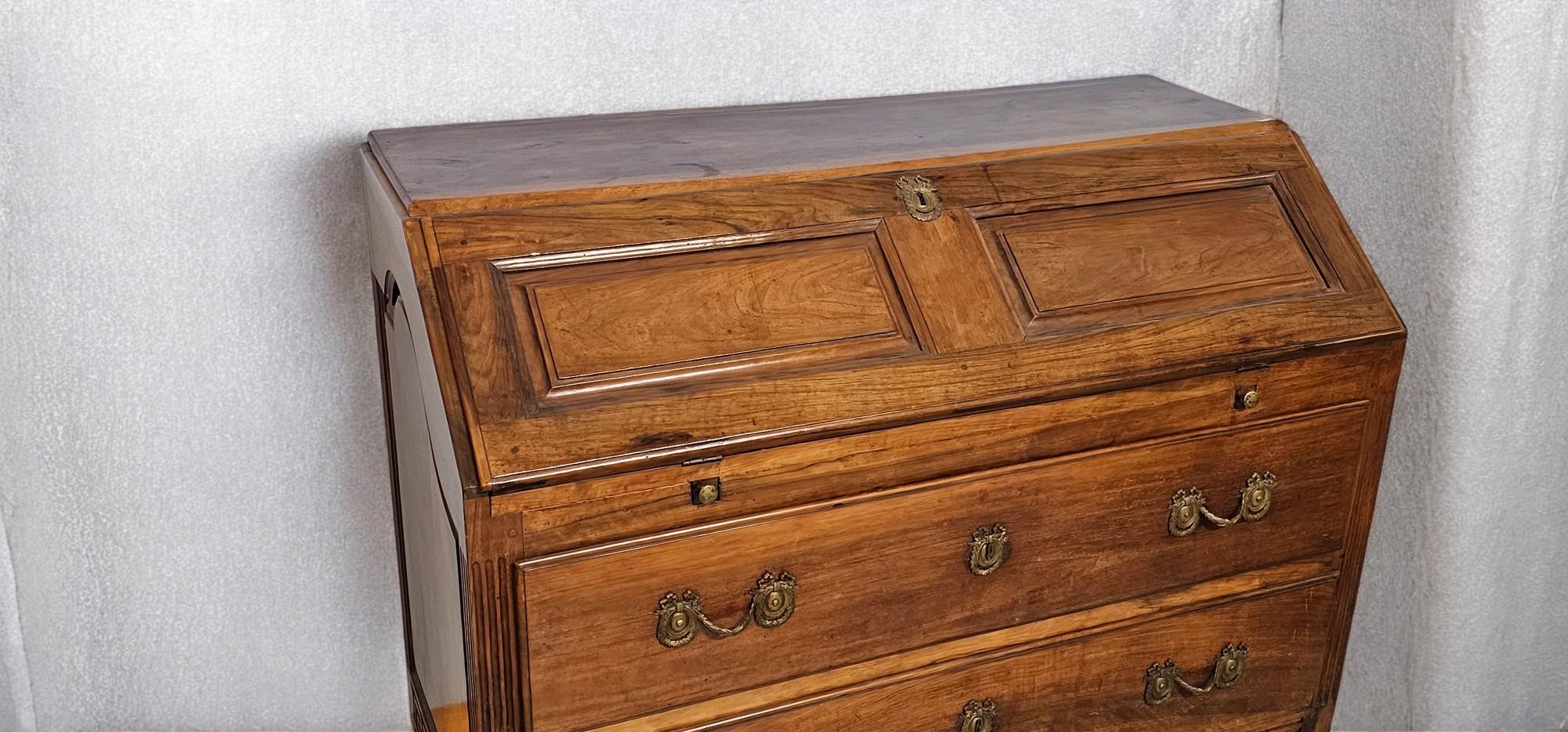 Iron Italian Flap Sideboard in solid walnut , Louis XVI period, Parma 1760 For Sale