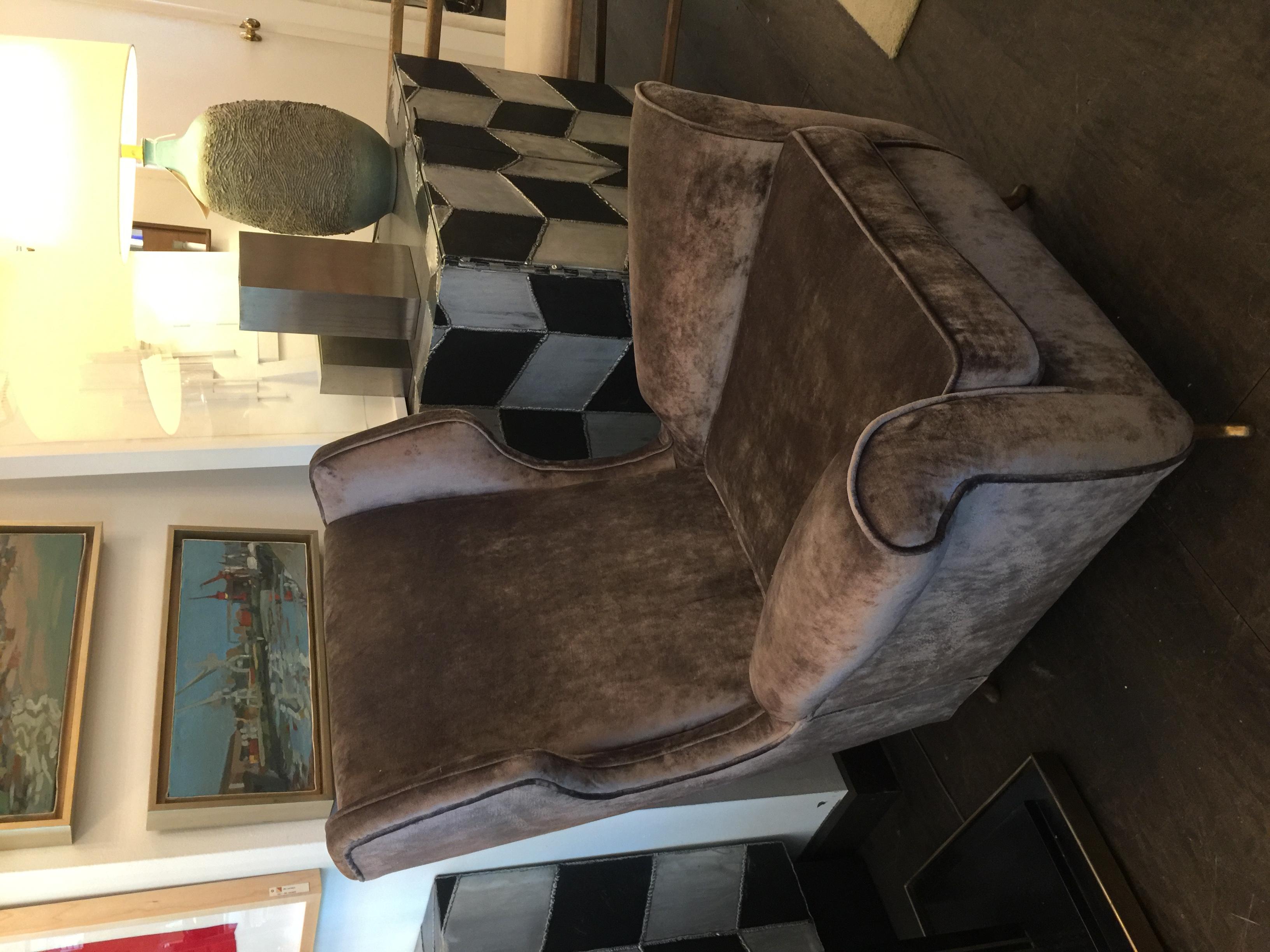 Italian Flared Armchairs in Rich Grey Mohair Velvet, Pair In Excellent Condition In East Hampton, NY