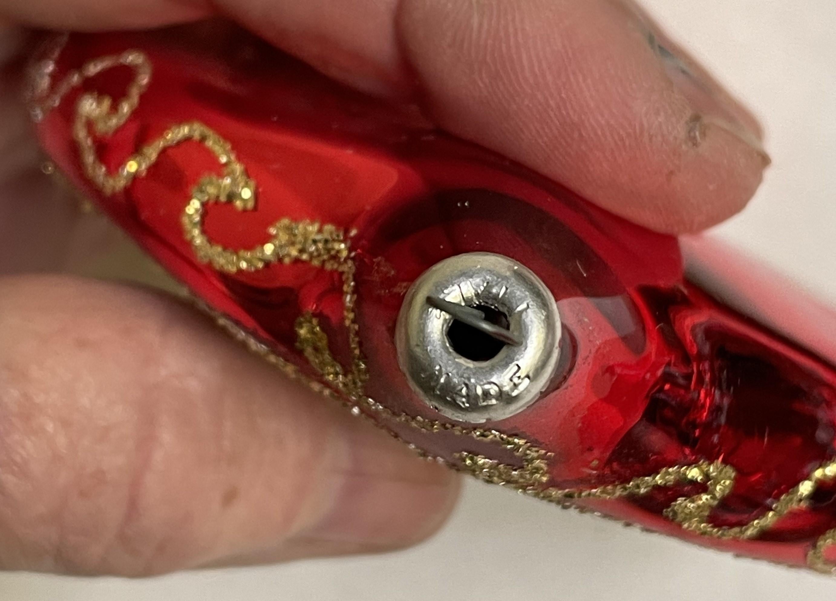 Italian Flat Ball Hand Painted Village Blown Red Glass Christmas Tree Ornament For Sale 7