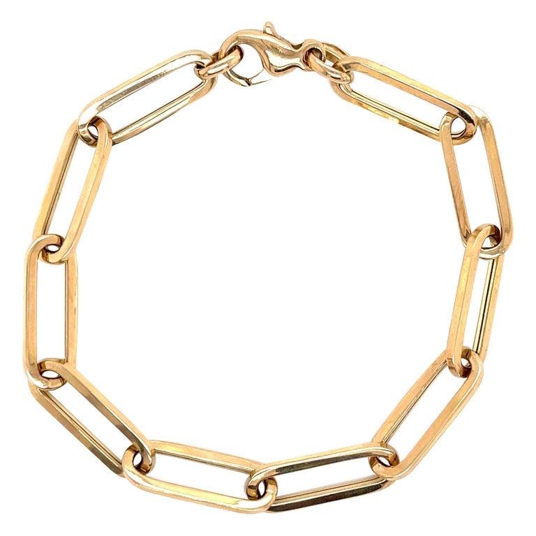 Bracelet italien à maillons ronds en or blanc 14 carats avec fermoir en diamants en vente 3
