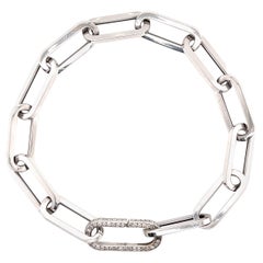 Bracciale italiano a maglie piatte con chiusura a diamante in oro bianco 14 carati