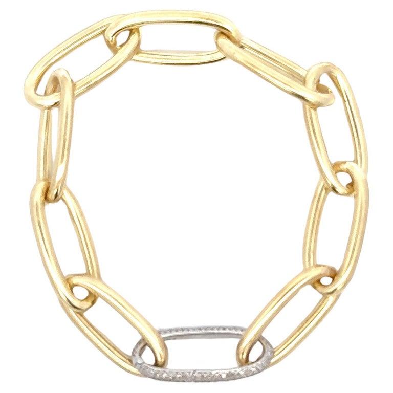 Italian Flat Paperclip Link Bracelet Diamond Clasp 14 Karat Yellow Gold For Sale 2
