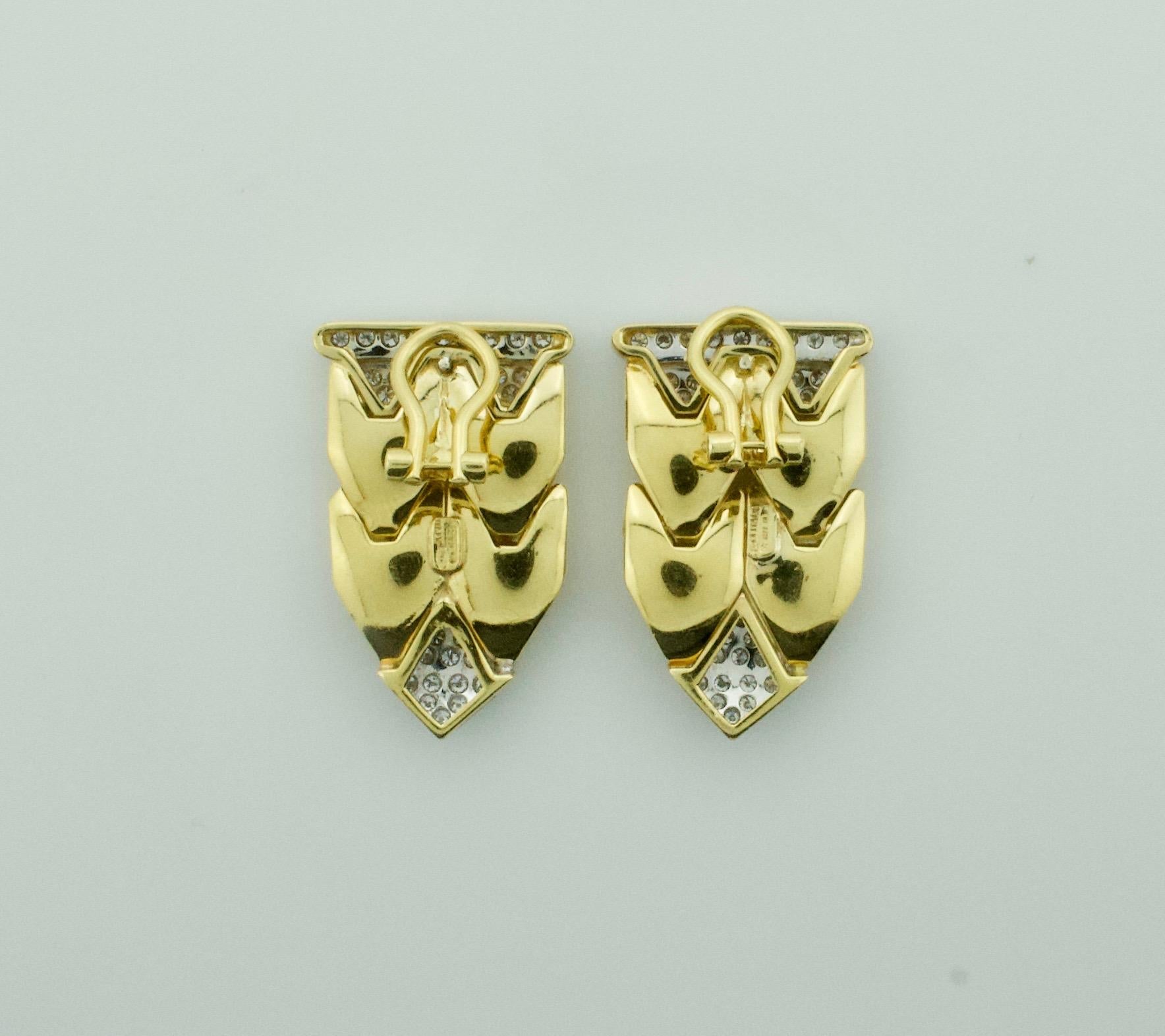 Women's or Men's Italian Flexible Diamond Earrings in 18 Karat 1.00 Carat Total For Sale