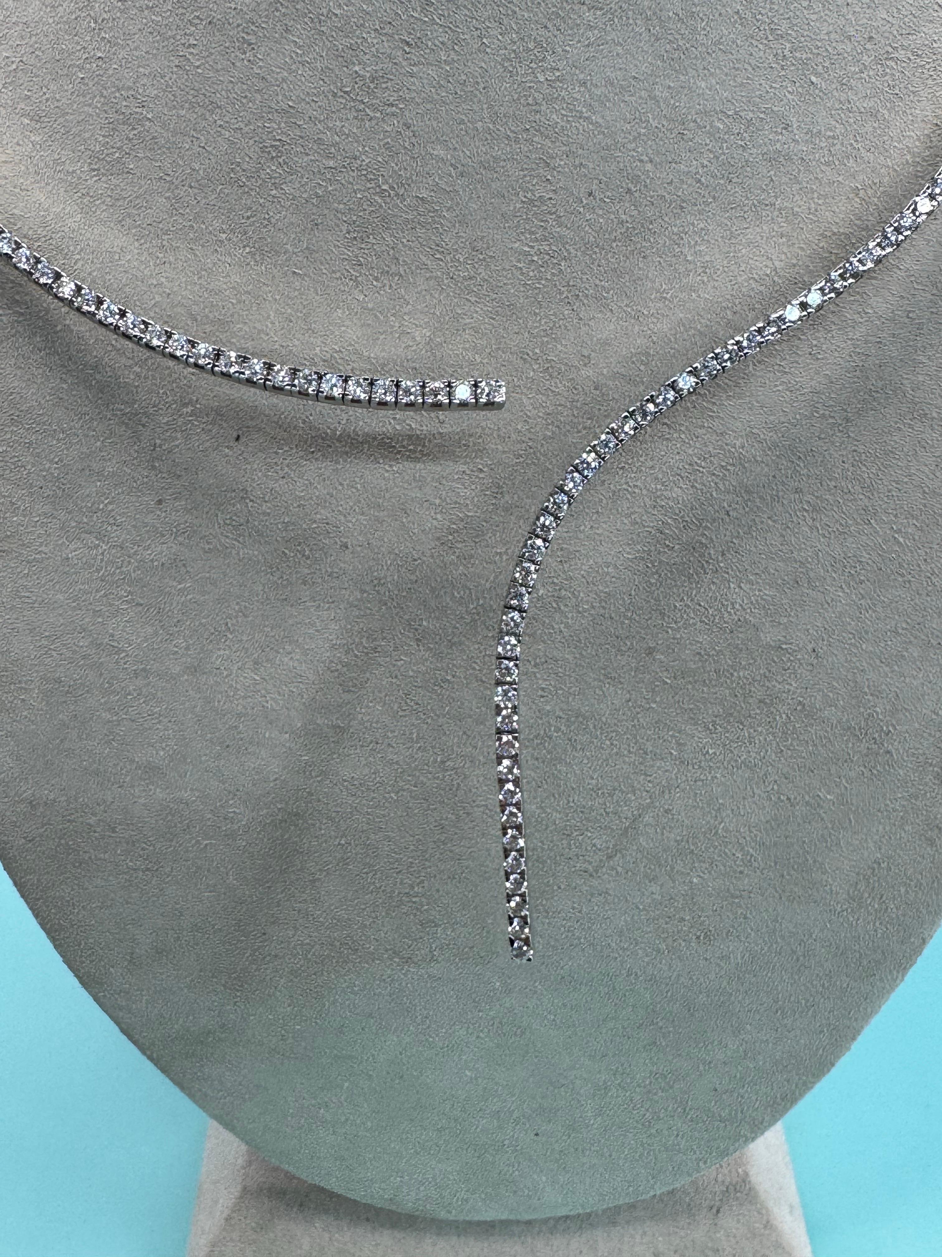 Italian Flexible Split Diamond Drop Collar Necklace 4.55 Carats F-G VS1-2 18KT For Sale 4