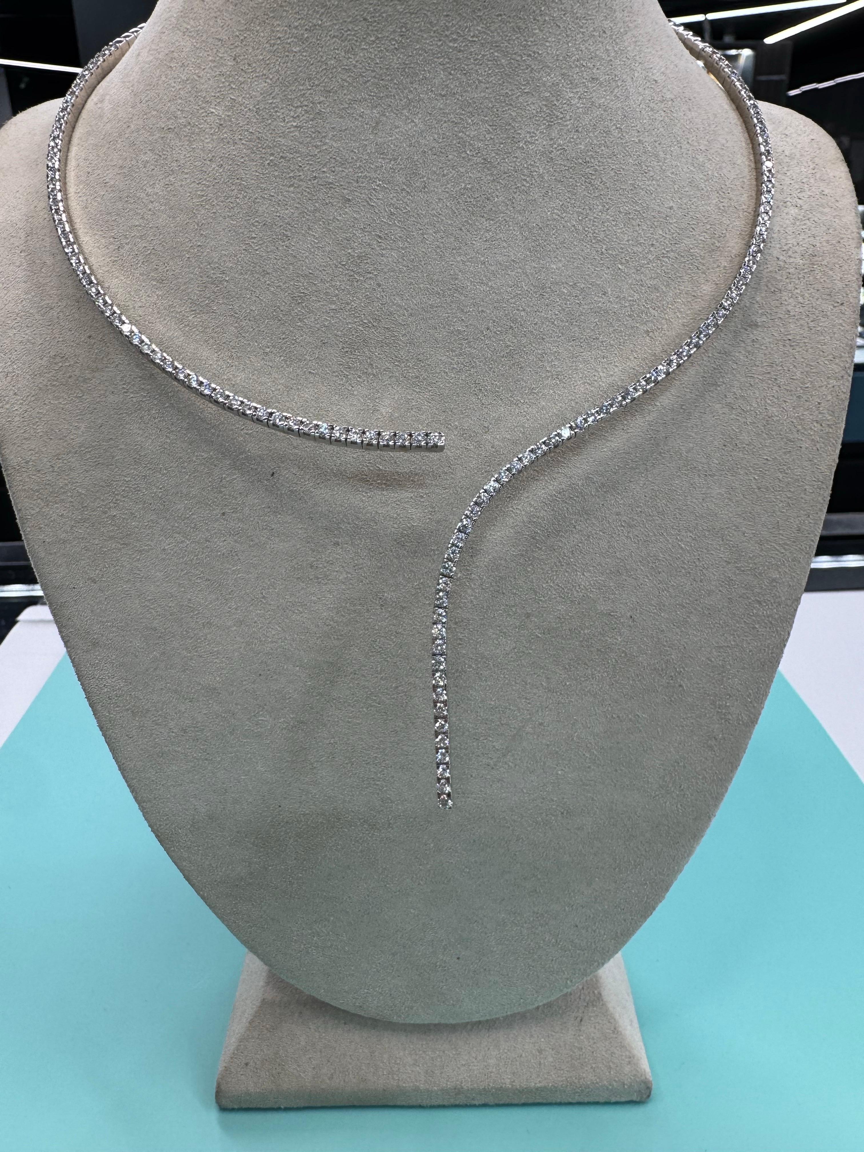 Italian Flexible Split Diamond Drop Collar Necklace 4.55 Carats F-G VS1-2 18KT For Sale 5