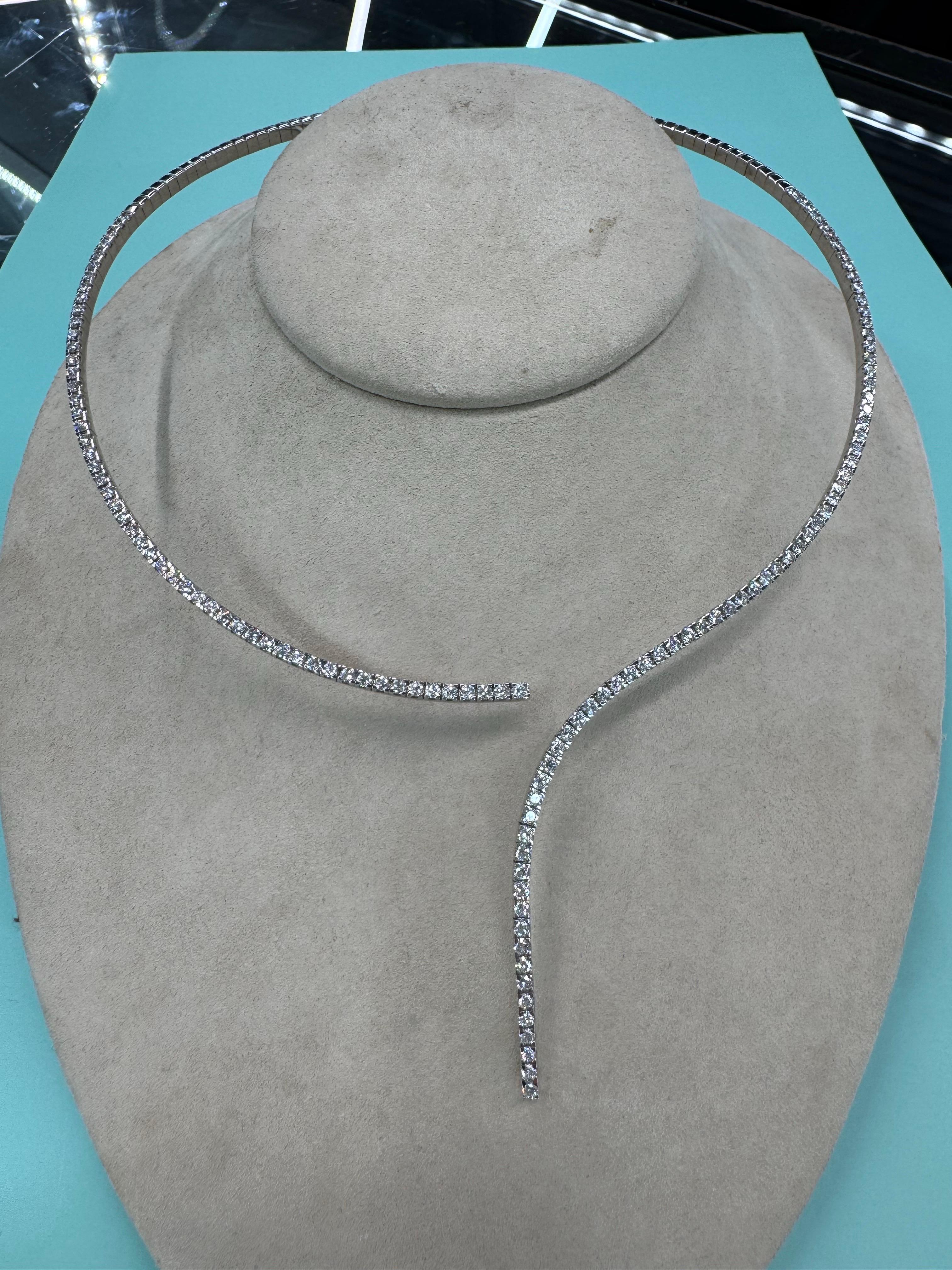 Italian Flexible Split Diamond Drop Collar Necklace 4.55 Carats F-G VS1-2 18KT For Sale 6