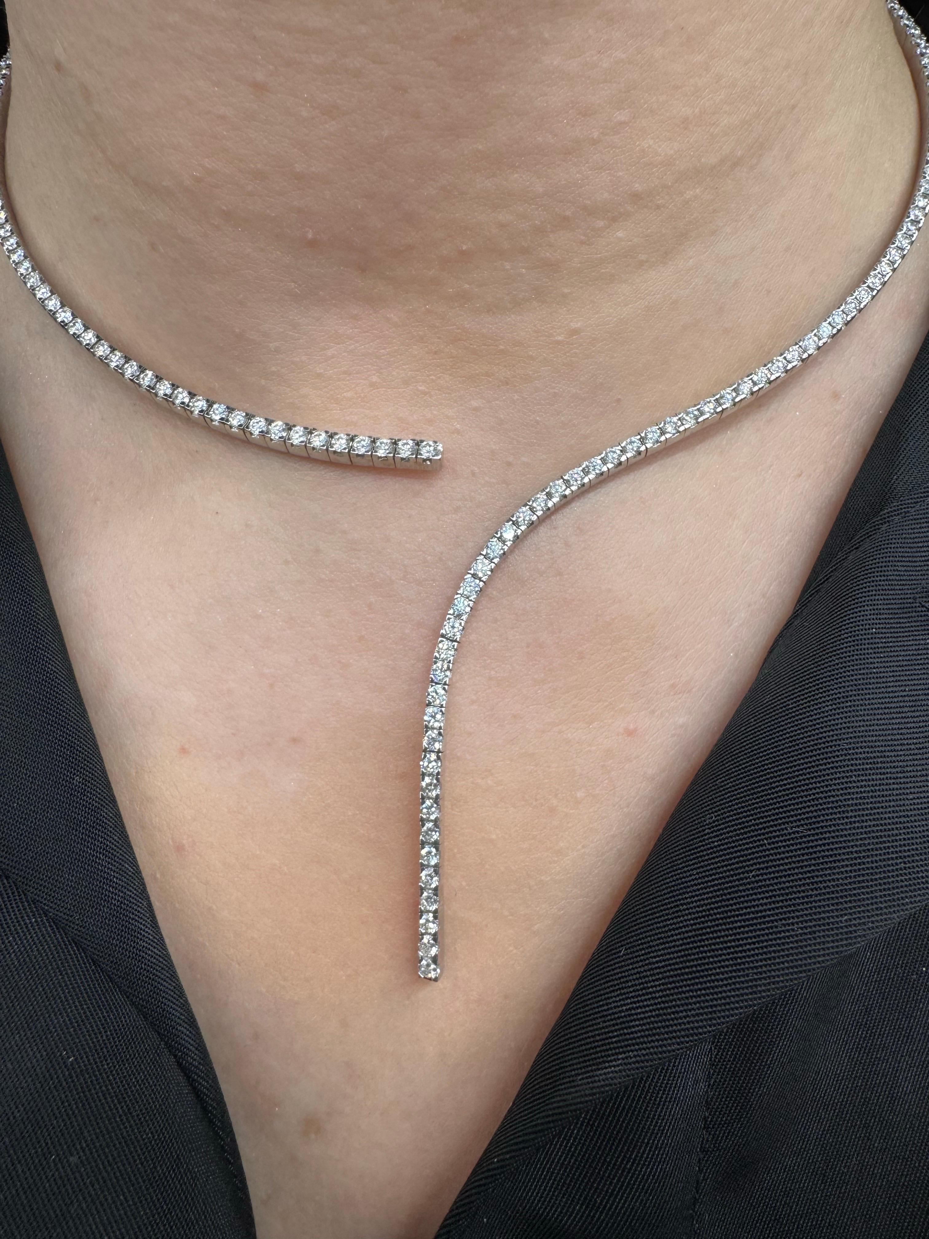 Contemporary Italian Flexible Split Diamond Drop Collar Necklace 4.55 Carats F-G VS1-2 18KT For Sale