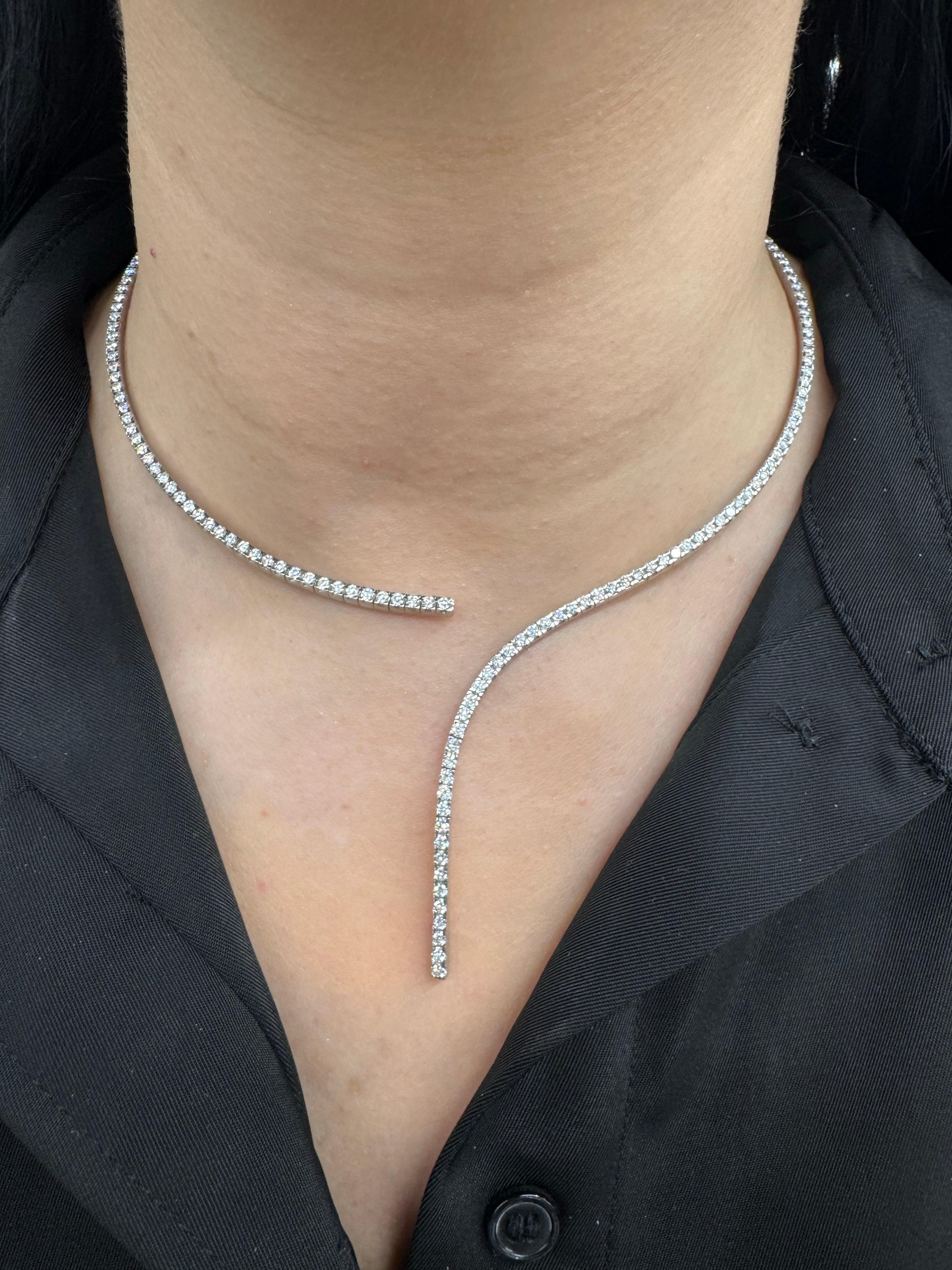 Italian Flexible Split Diamond Drop Collar Necklace 4.55 Carats F-G VS1-2 18KT In New Condition For Sale In New York, NY